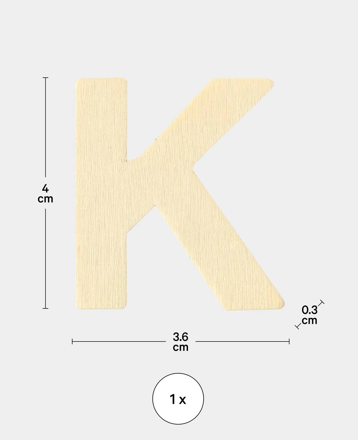 Lettre en bois K, 3,6 x 0,3 x 4 cm, marron, 1 pièce