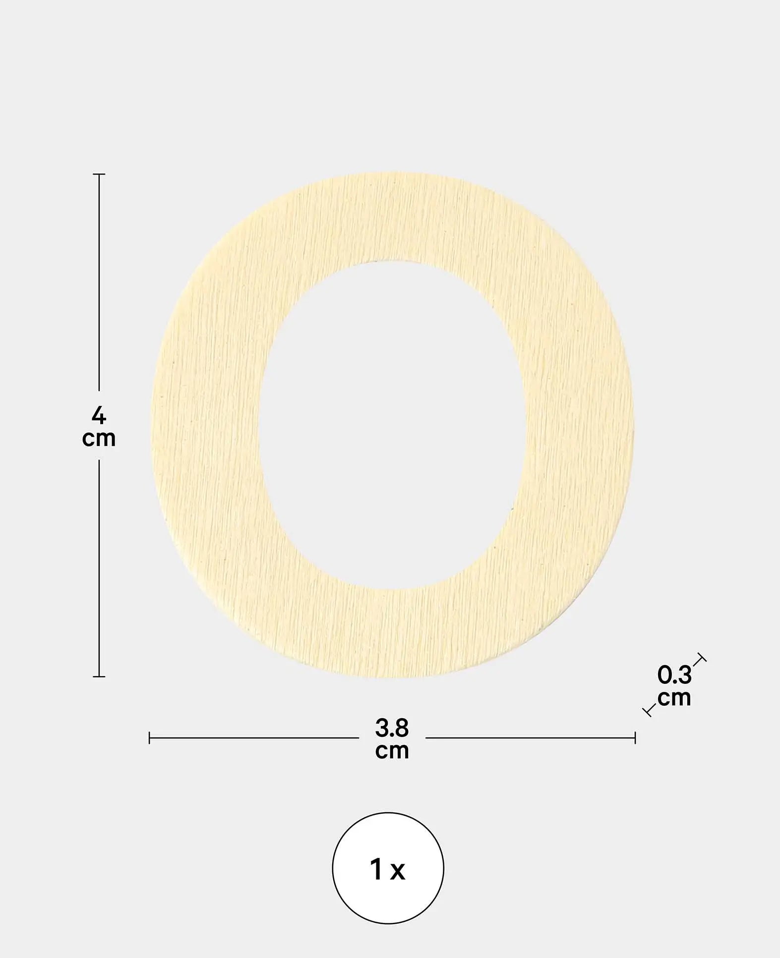 Holzbuchstabe O, 3.8 x 0.3 x 4 cm, Braun, 1 Stk.