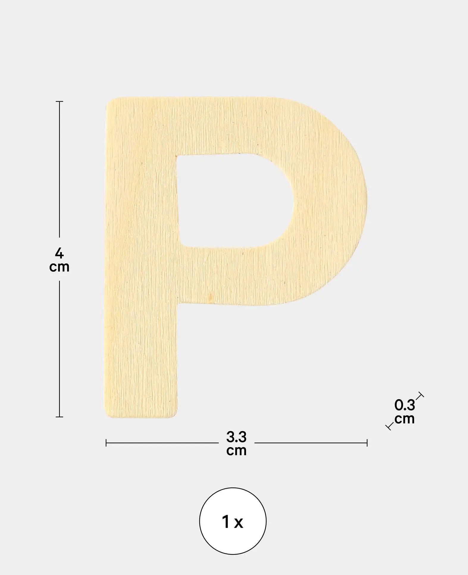 Lettre en bois P, 3.3 x 0.3 x 4 cm, marron, 1 pièce