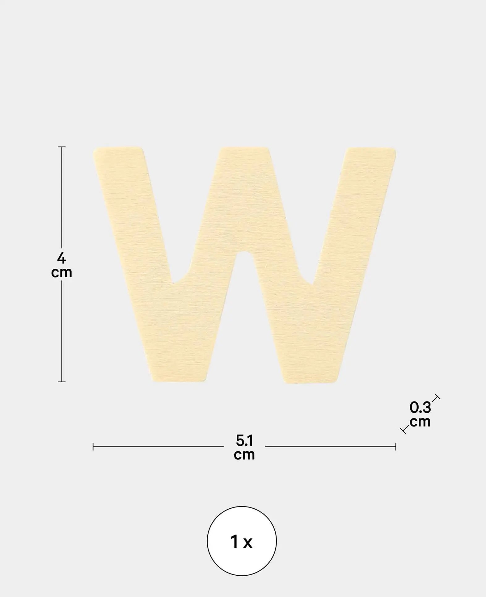 Holzbuchstabe W, 5.1 x 0.3 x 4 cm, Braun, 1 Stk.