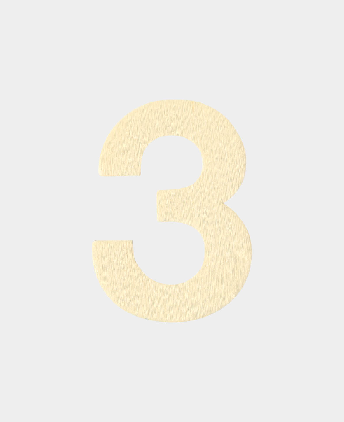 Wooden number 3, approx. 2.9 x 0.3 x 4 cm, plywood number, brown