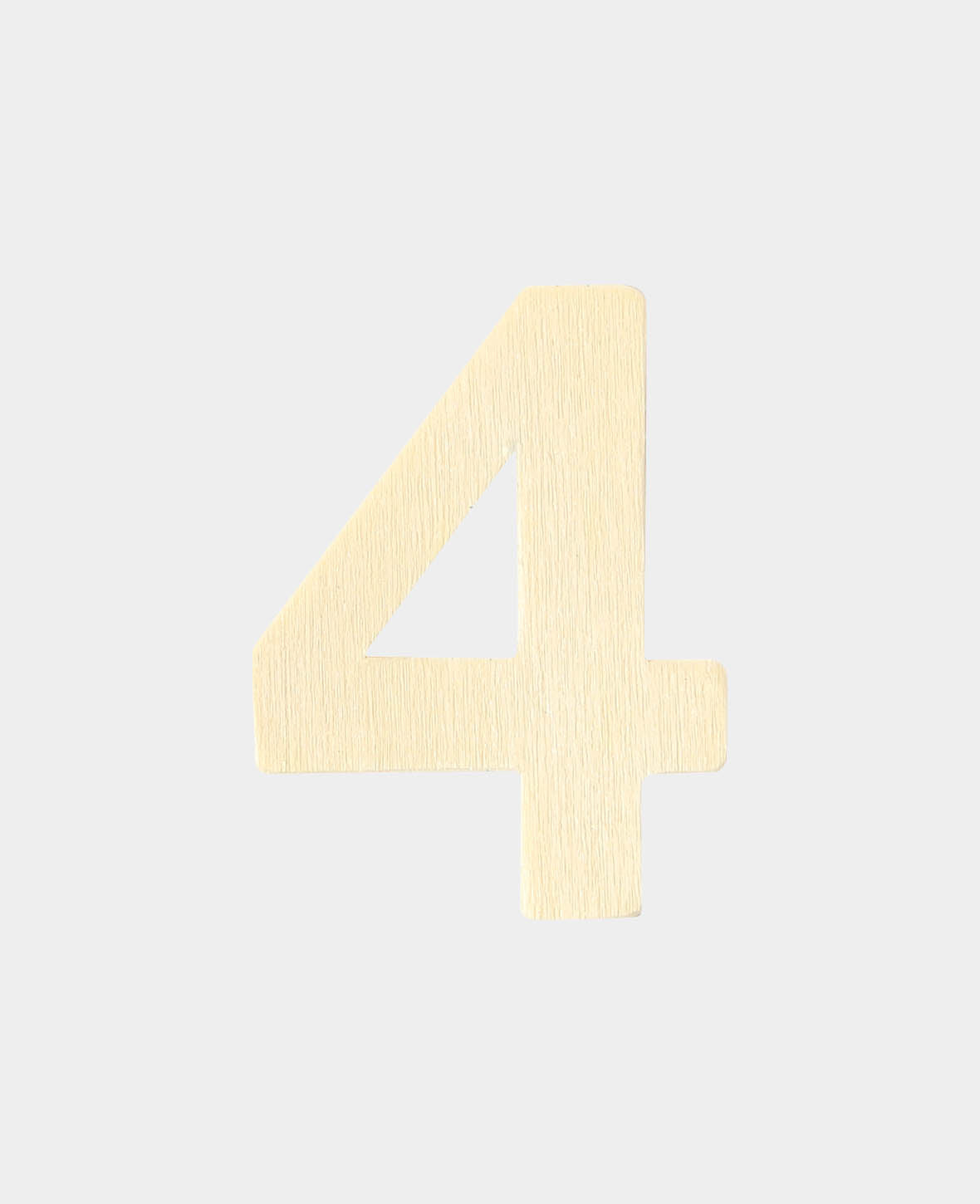 Wooden number 4, approx. 3 x 0.3 x 4 cm, number made of plywood, brown