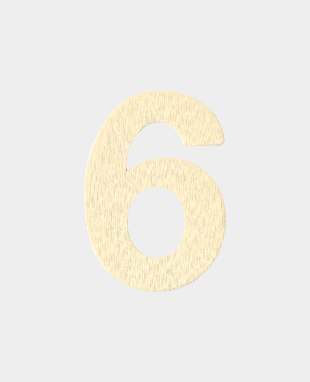 Wooden number 6, approx. 2.8 x 0.3 x 4 cm, number made of plywood, brown