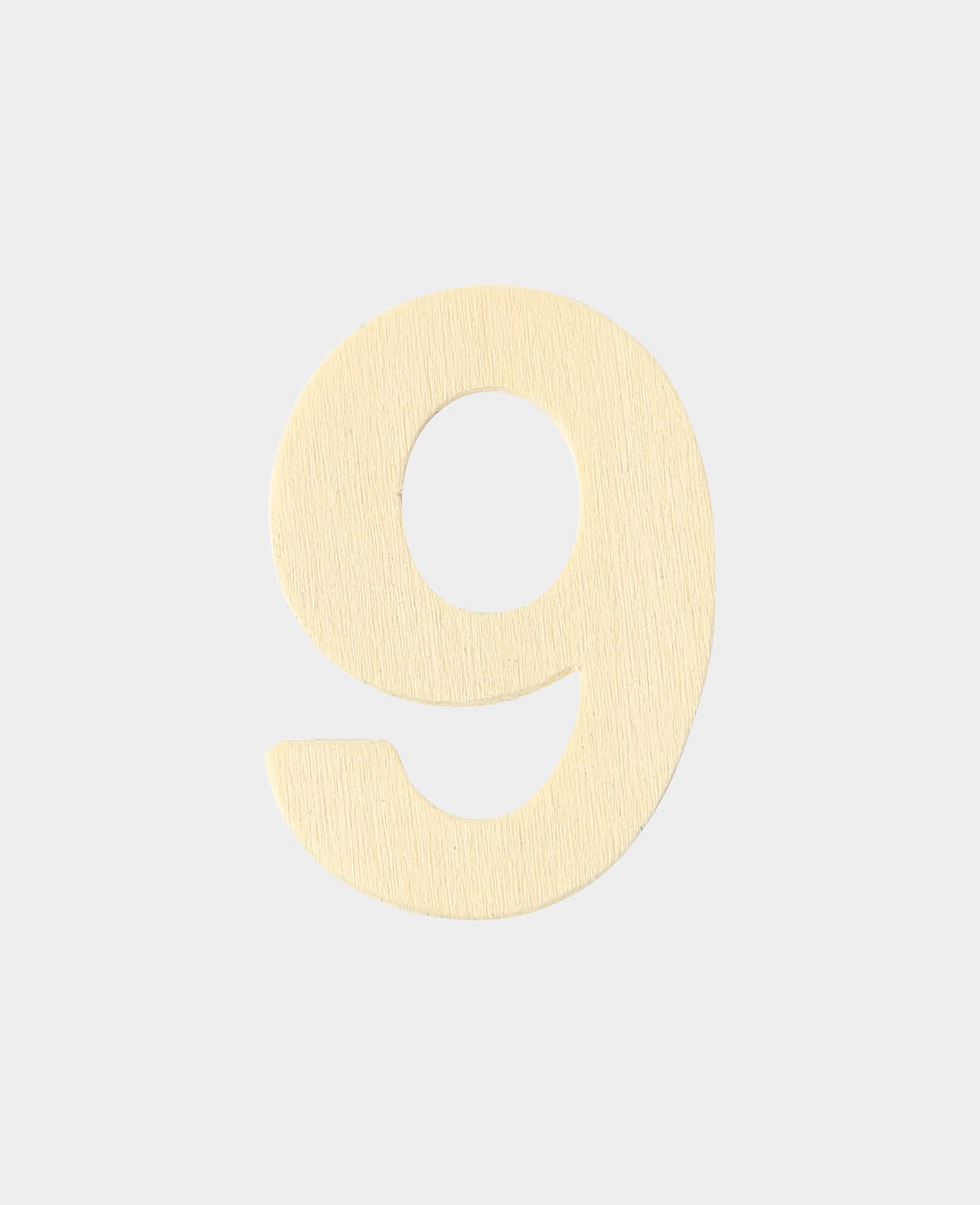 Wooden number 9, approx. 2.8 x 0.3 x 4 cm, made of plywood, brown