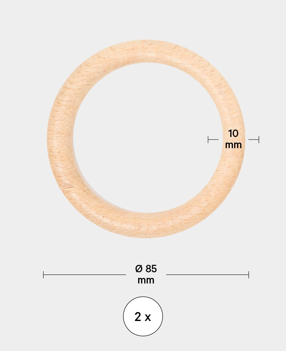 Holzringset, Set mit zwei Holzreifen aus unbehandeltem Holz, Natur, ø 85 x 10 mm, 2 Ringe