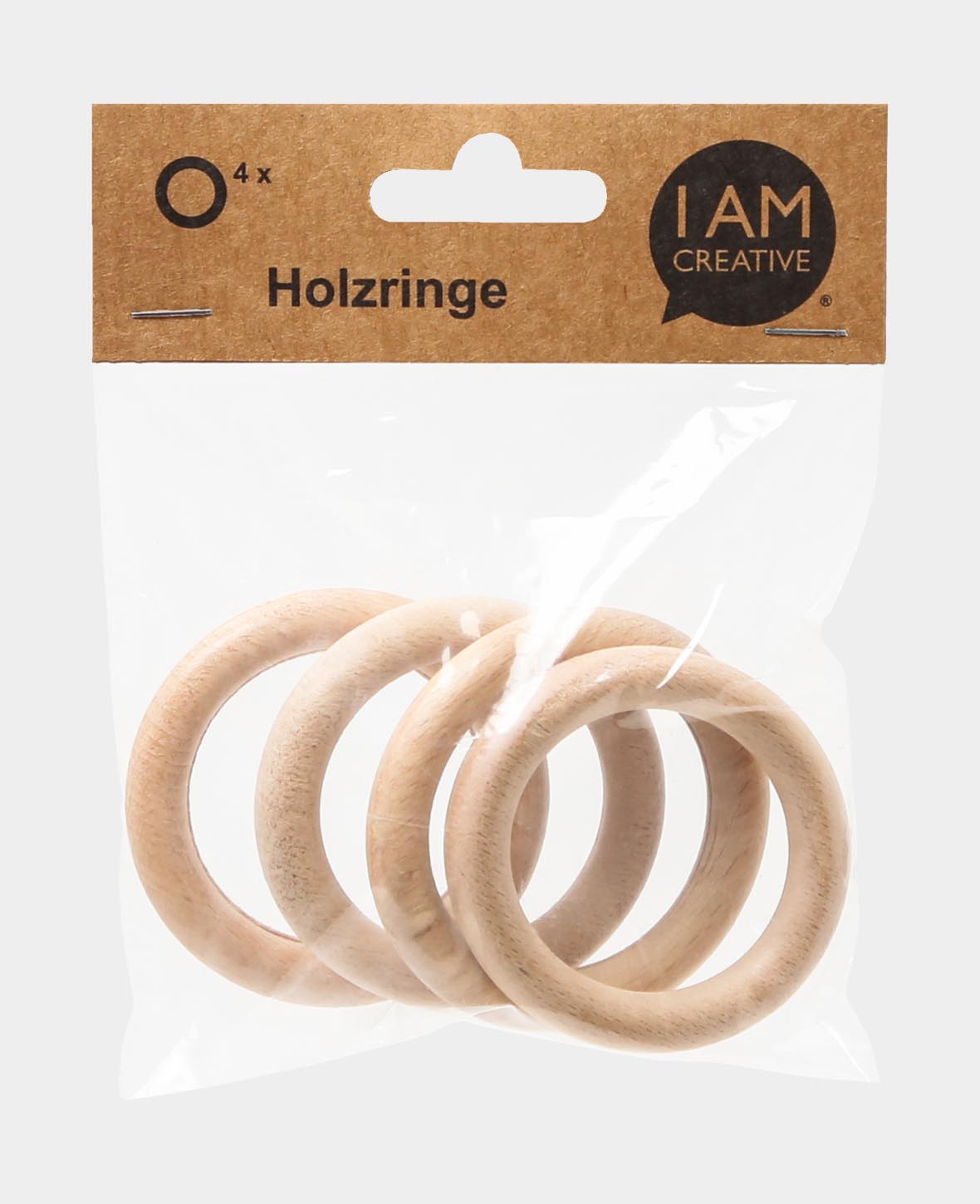 Holzringset, Set mit vier Holzreifen aus unbehandeltem Holz, Natur, ø 65 x 10 mm, 4 Ringe