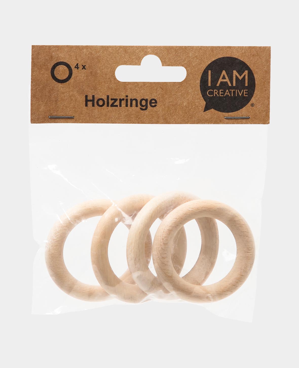 Wooden Ring Set, set of four wooden hoops made of untreated wood, natural, ø 55 x 10 mm, 4 rings