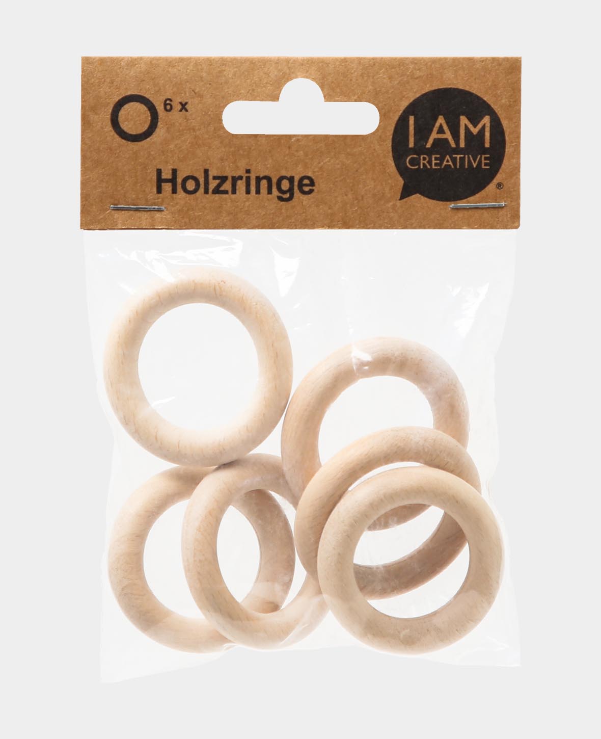 Wooden ring set, set with six wooden hoops made of untreated wood, natural, ø 45 x 10 mm, 6 rings
