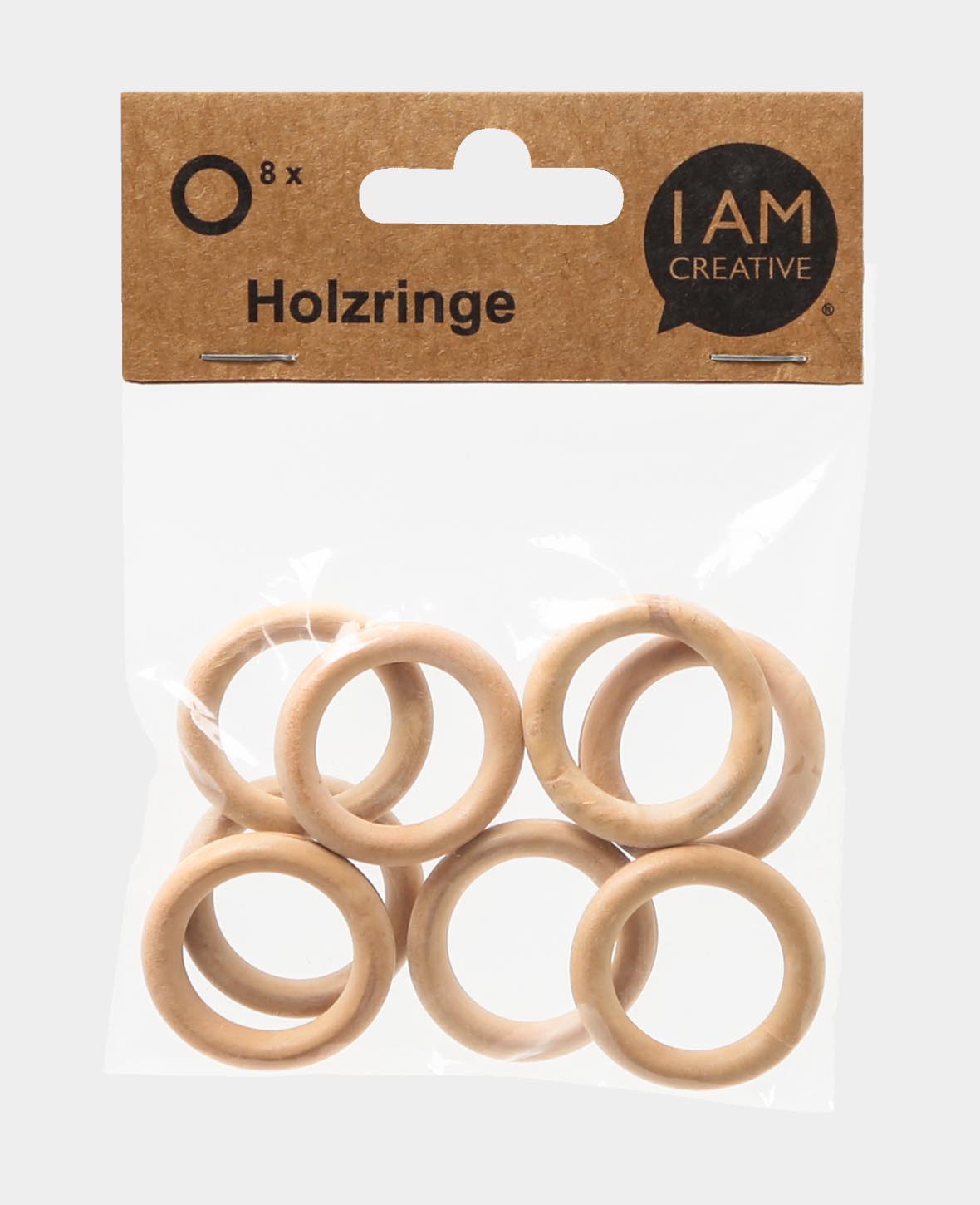 Wooden ring set, set with eight wooden rings made of untreated wood, natural, ø 35 x 10 mm, 8 rings