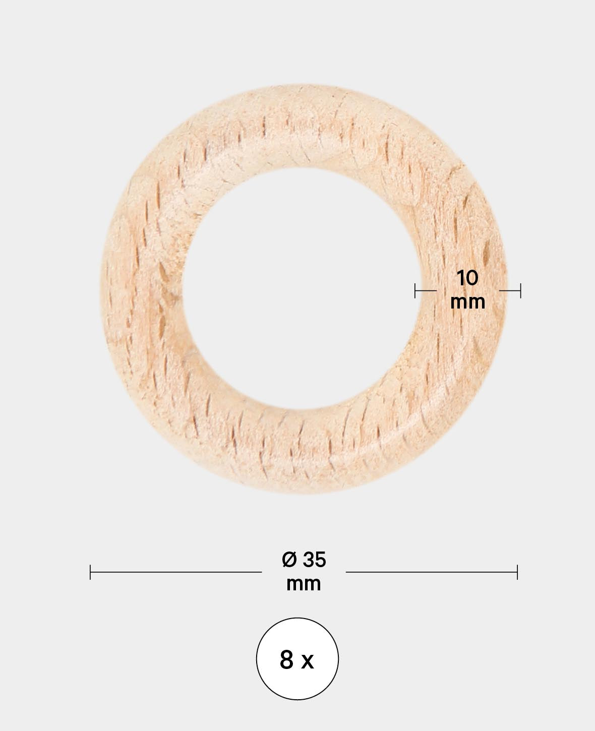 Lot de bagues en bois, lot de huit anneaux en bois brut, naturel, ø 35 x 10 mm, 8 anneaux
