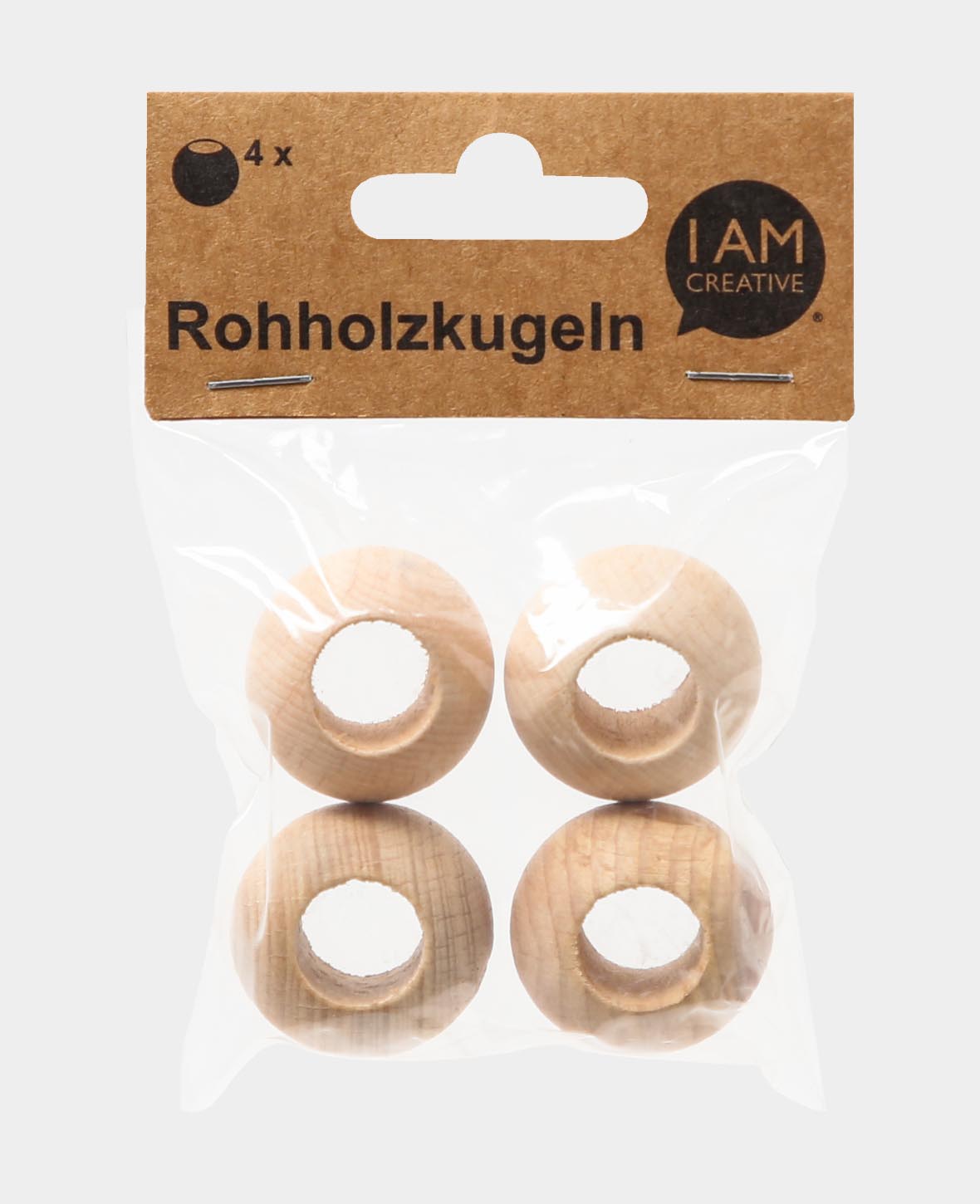 Rohholzkugeln, Holzperlen mit grossem Loch aus unbehandeltem Holz, Natur, ø 30 mm, 4 Stk.