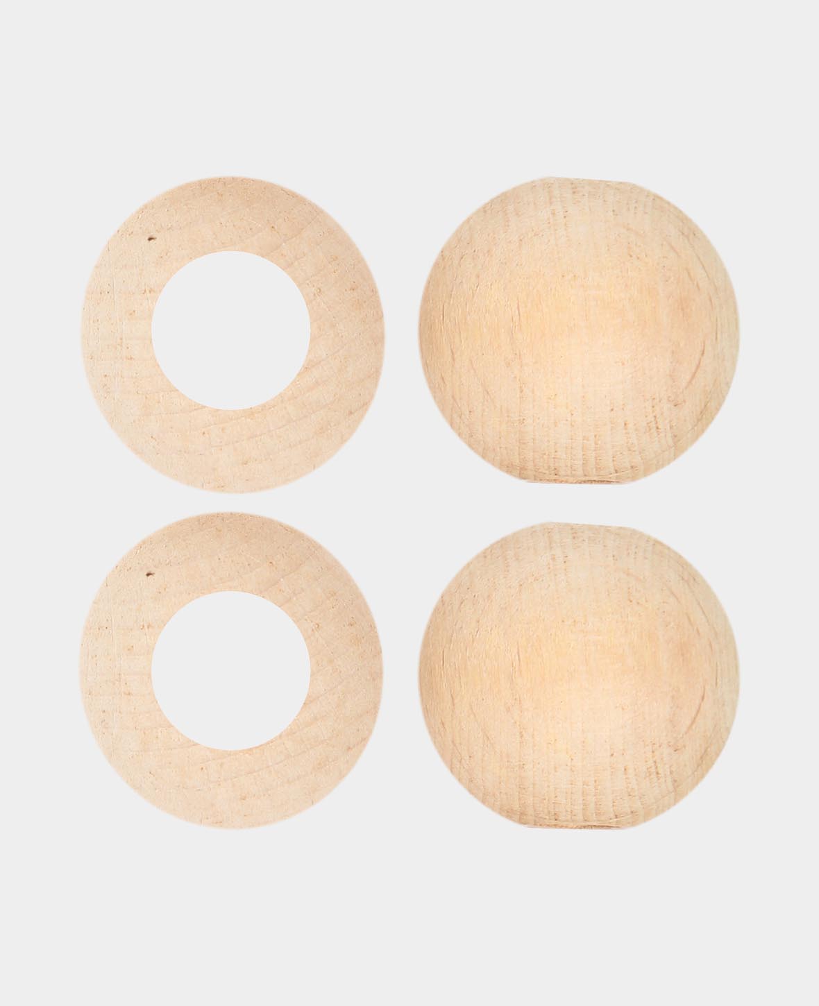 Rohholzkugeln, Holzperlen mit grossem Loch aus unbehandeltem Holz, Natur, ø 30 mm, 4 Stk.