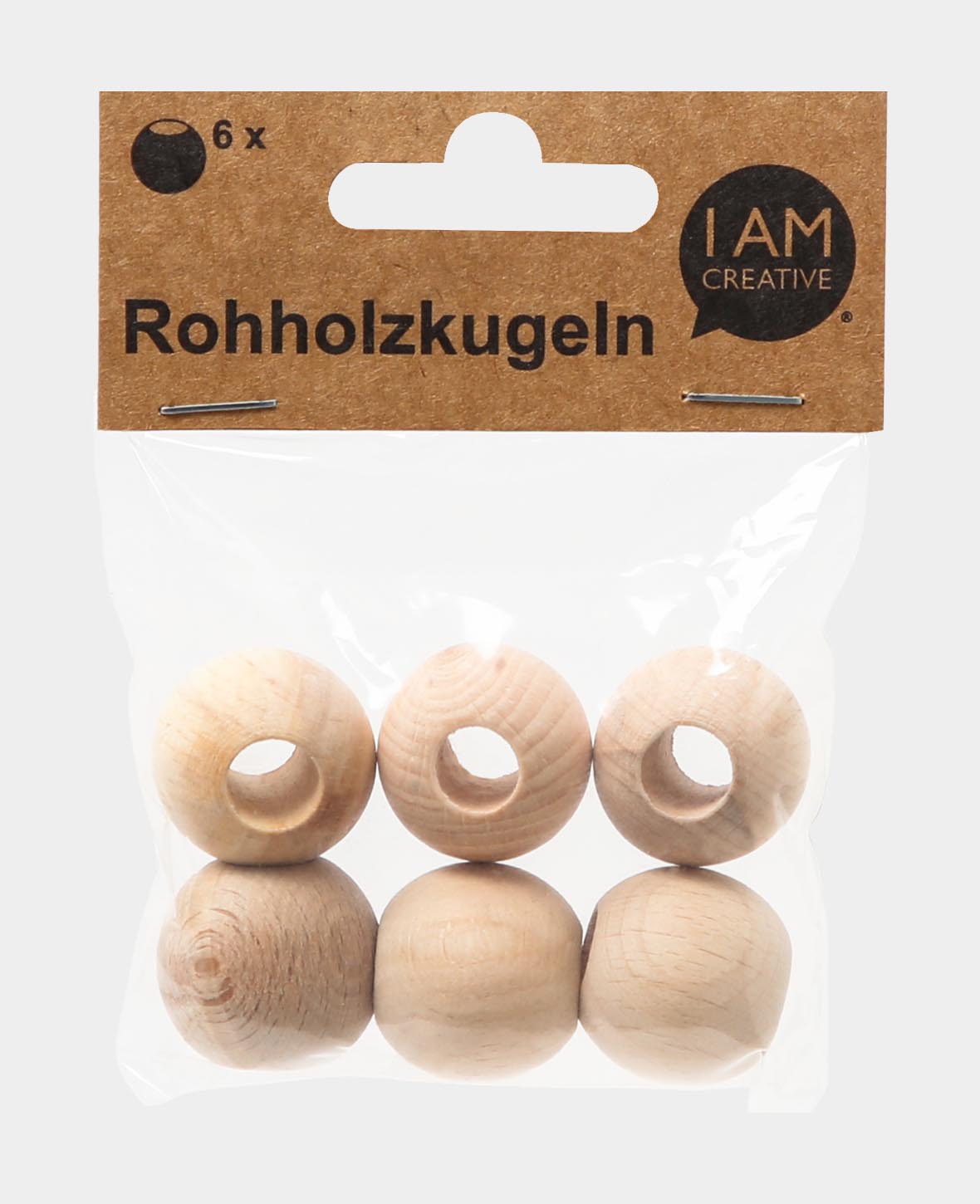Perles en bois brut, perles en bois avec grand trou en bois non traité, naturel, ø 25 mm, 6 pc.