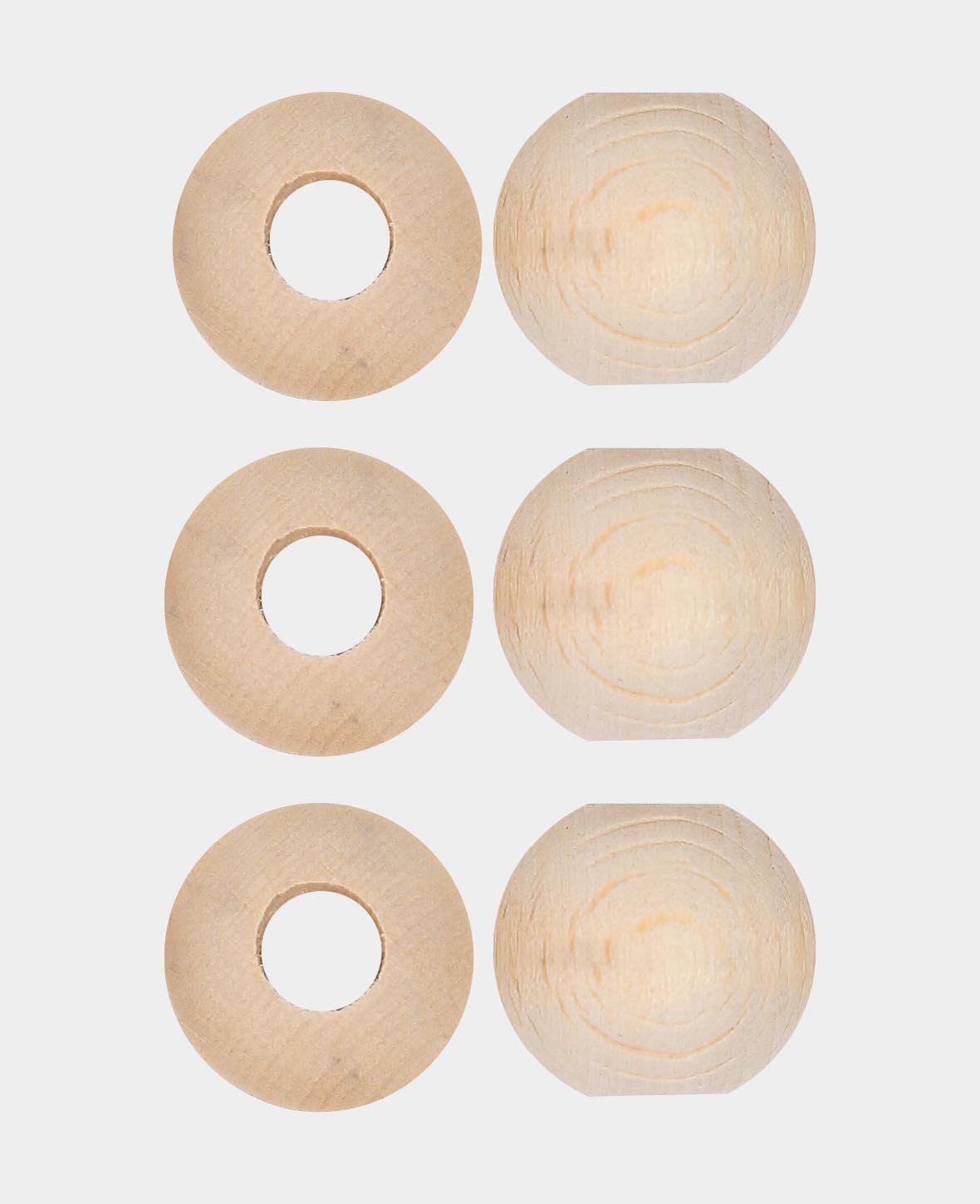 Perles en bois brut, perles en bois avec grand trou en bois non traité, naturel, ø 25 mm, 6 pc.