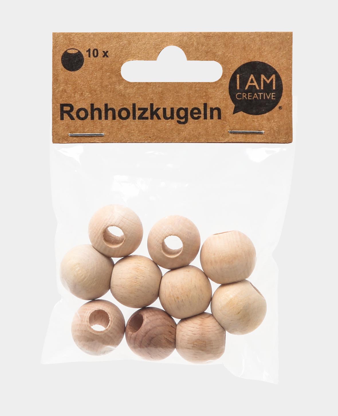 Rohholzkugeln, Holzperlen mit grossem Loch aus unbehandeltem Holz, Natur, ø 20 mm, 10 Stk.