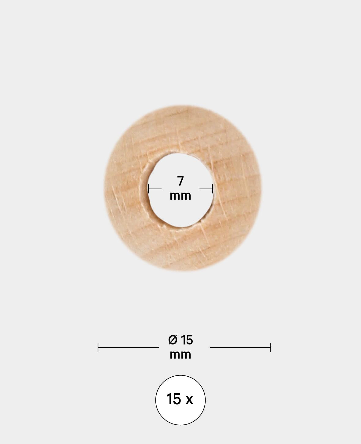 Rohholzkugeln, Holzperlen mit grossem Loch aus unbehandeltem Holz, Natur, ø 15 mm, 15 Stk.