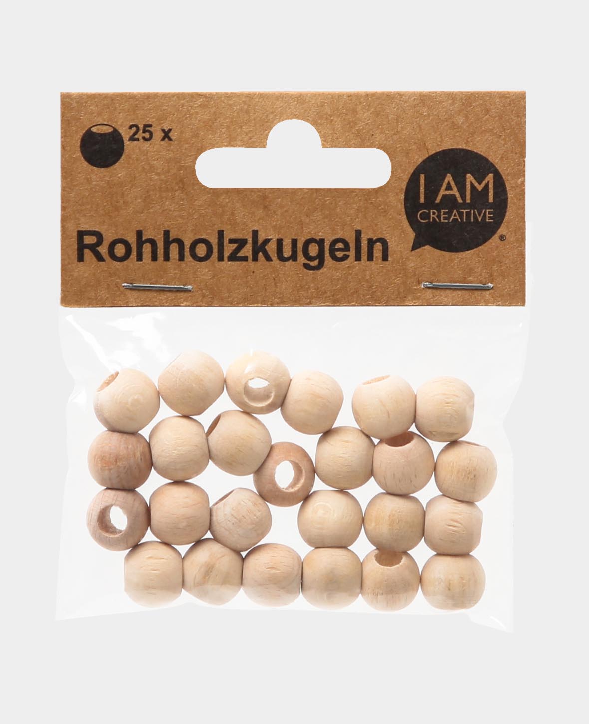 Rohholzkugeln, Holzperlen mit grossem Loch aus unbehandeltem Holz, Natur, ø 12 mm, 25 Stk.