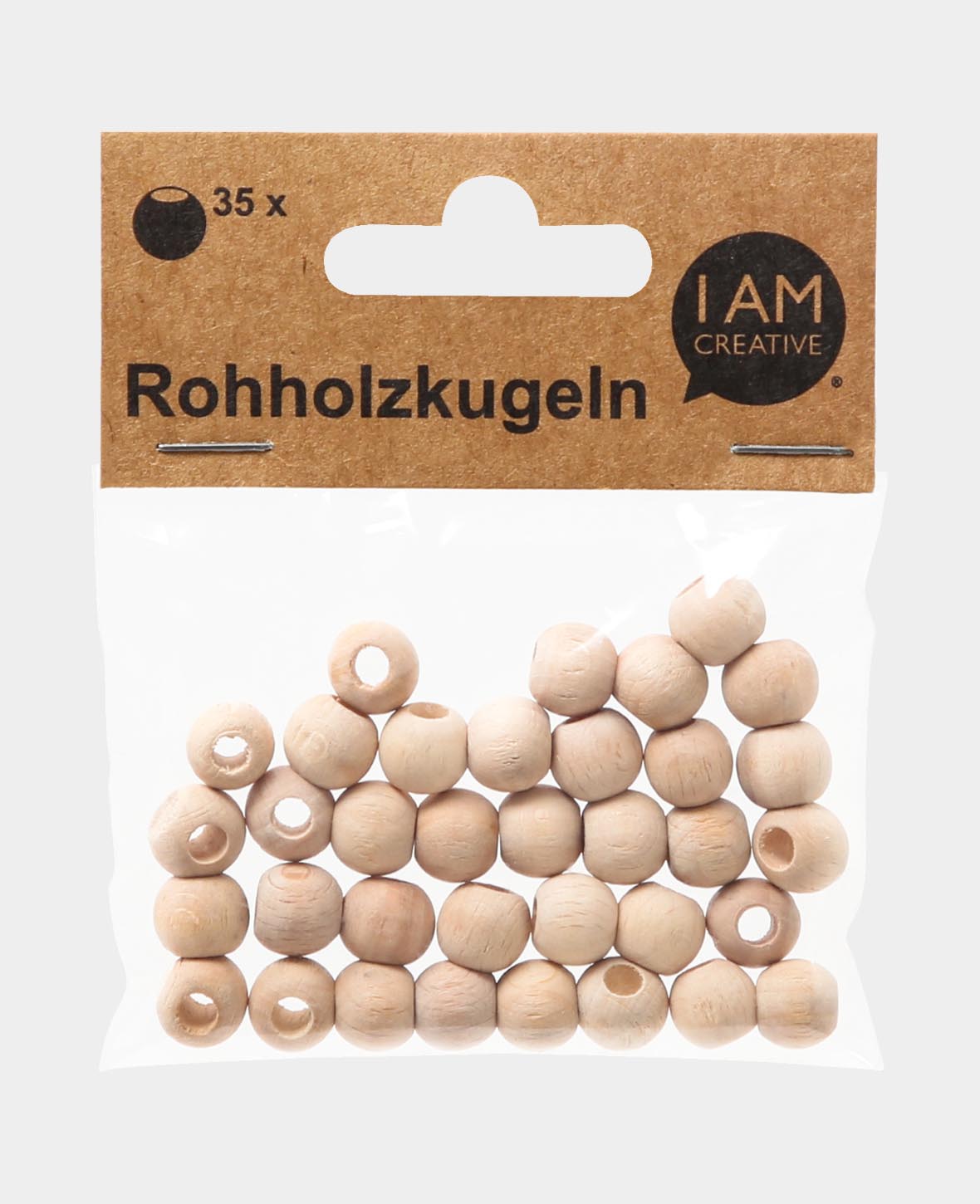 Rohholzkugeln, Holzperlen mit grossem Loch aus unbehandeltem Holz, Natur, ø 10 mm, 35 Stk.
