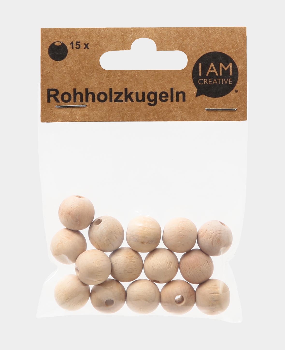 Rohholzkugeln, Holzperlen aus unbehandeltem Holz, Natur, ø 15 mm, 15 Stk.