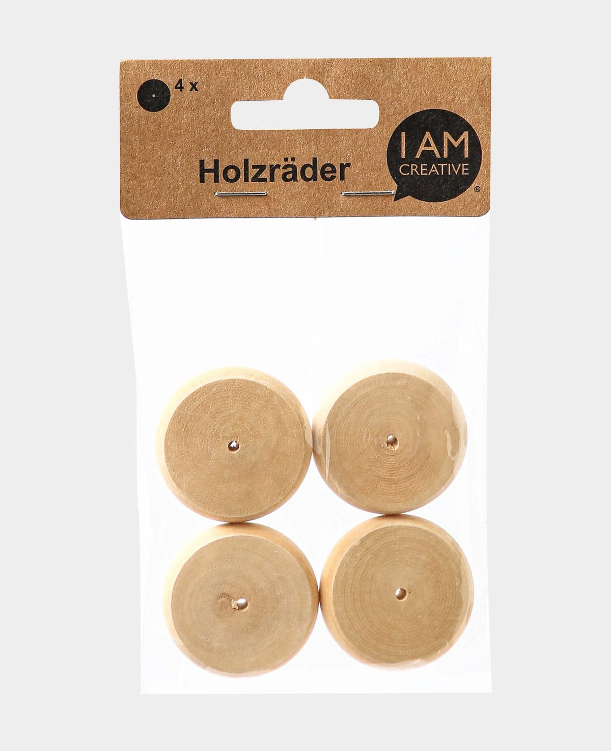 Wooden Wheels, ø 40 x 10 mm, Brown, 4 pcs.