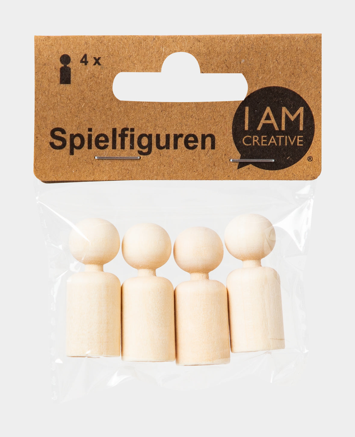 Spielfiguren zylindrisch, unbehandeltes Birkenholz, ø 15 x 37 mm, Braun, 4 Stk.