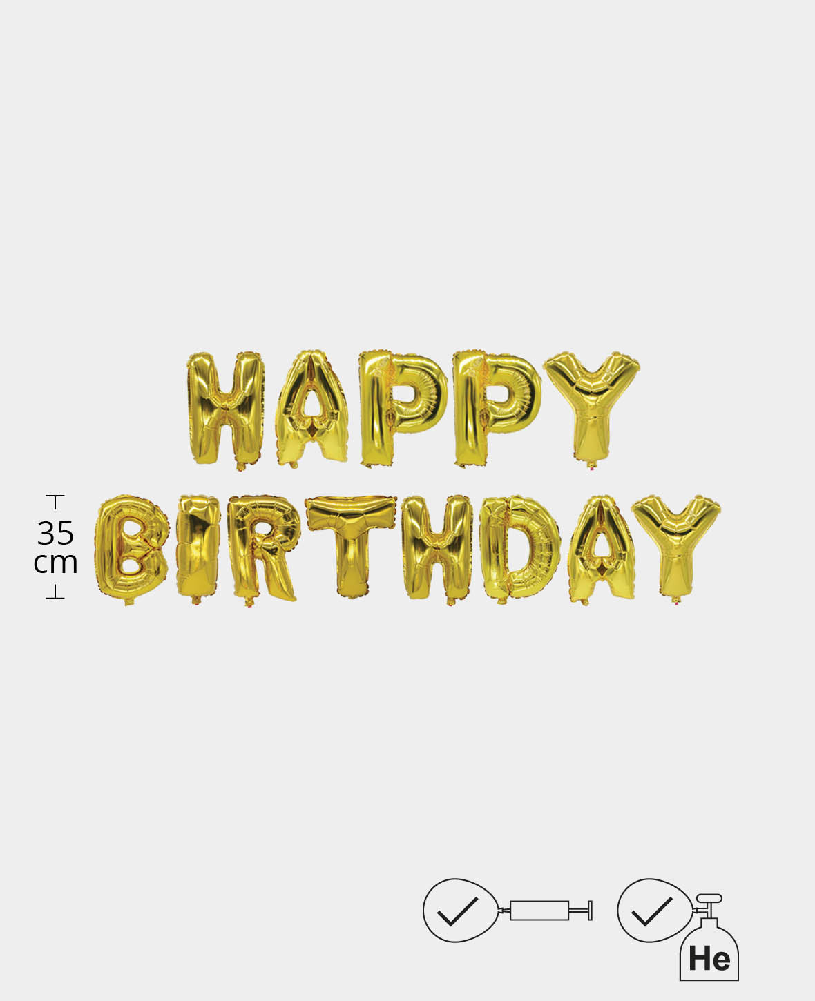 Let’s Celebrate, 13 goldene Buchstaben-Folienballone HAPPY BIRTHDAY, 35 cm inkl. 2 Aufblashalmen