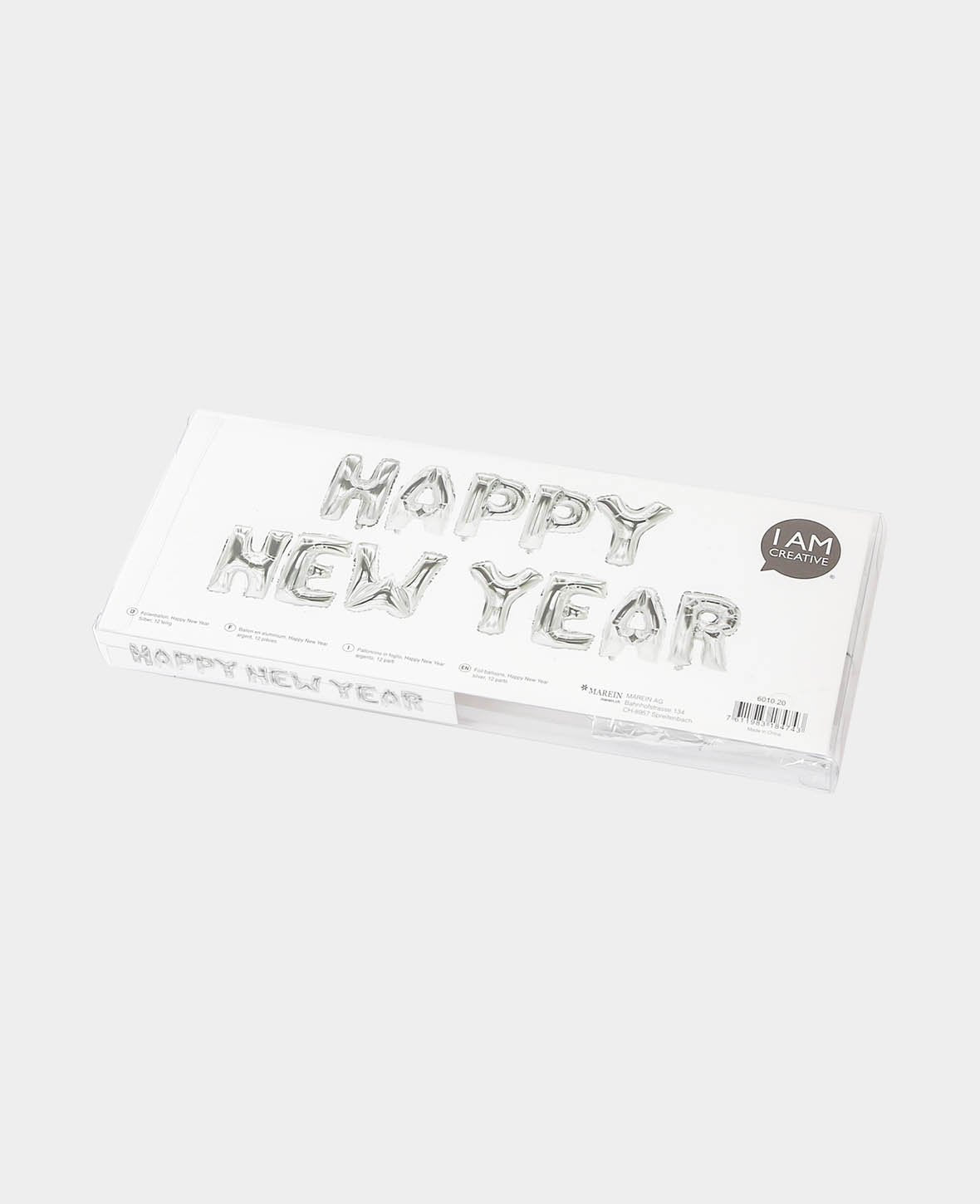 Let’s Celebrate, 12 silver letter foil balloons HAPPY NEW YEAR, 35 cm incl. 2 inflation straws