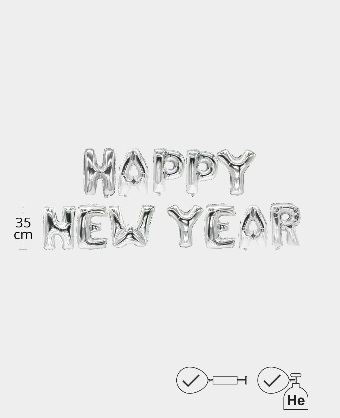 Let’s Celebrate, 12 silberne Buchstaben-Folienballone HAPPY NEW YEAR, 35 cm inkl. 2 Aufblashalmen