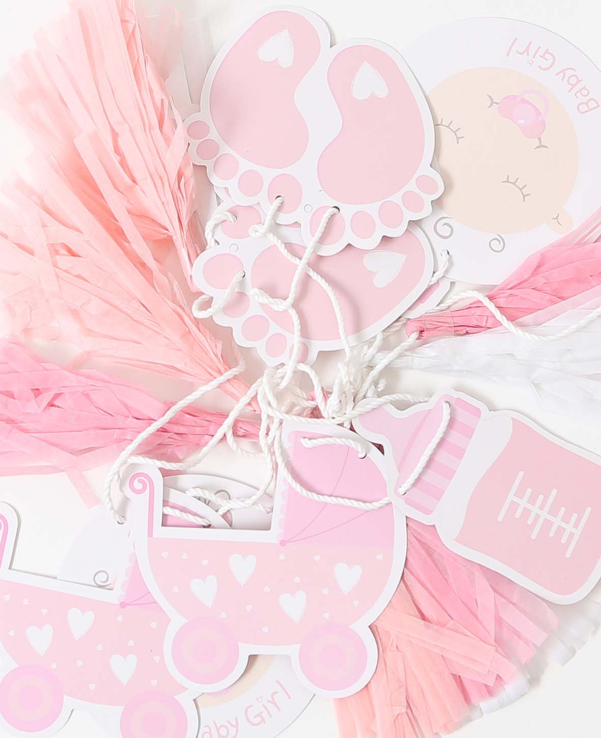 Guirlande de pompons en papier, fille, chaîne décorative, rose, 1 pièce.