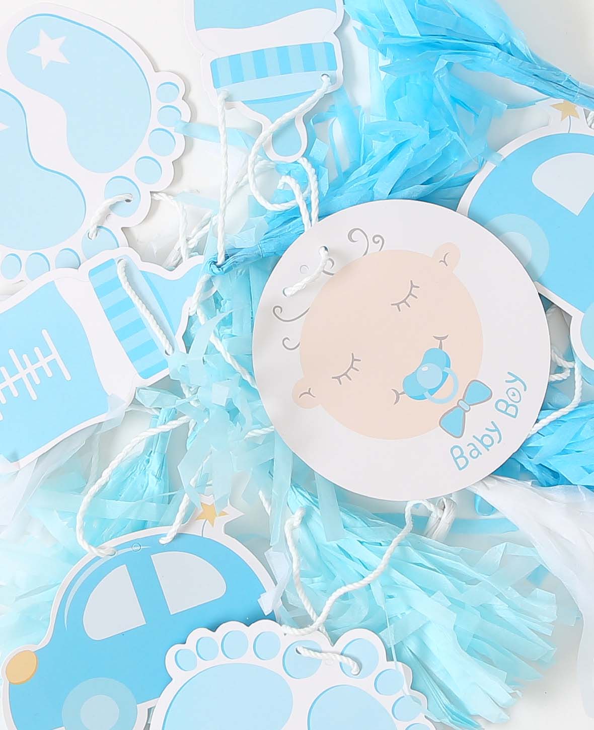 Paper Tassel Garland, Boy, Decorative Chain, Light Blue, 1 pc.