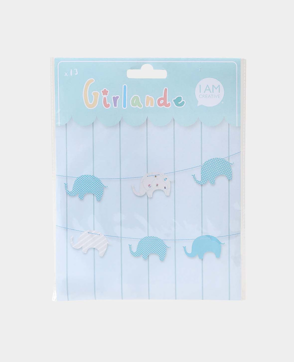 Guirlande en papier, éléphants, chaîne décorative, bleue, 1 pièce