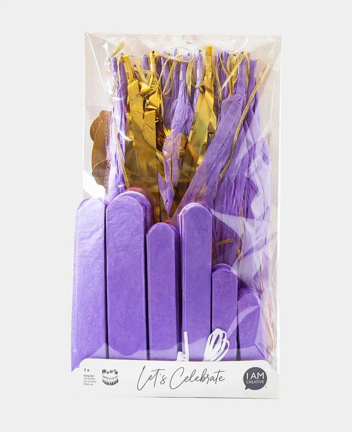 Party Dekorationsset mit Pompons, Happy Birthday Girlande und Quastengirlande, Lavendel/Gold