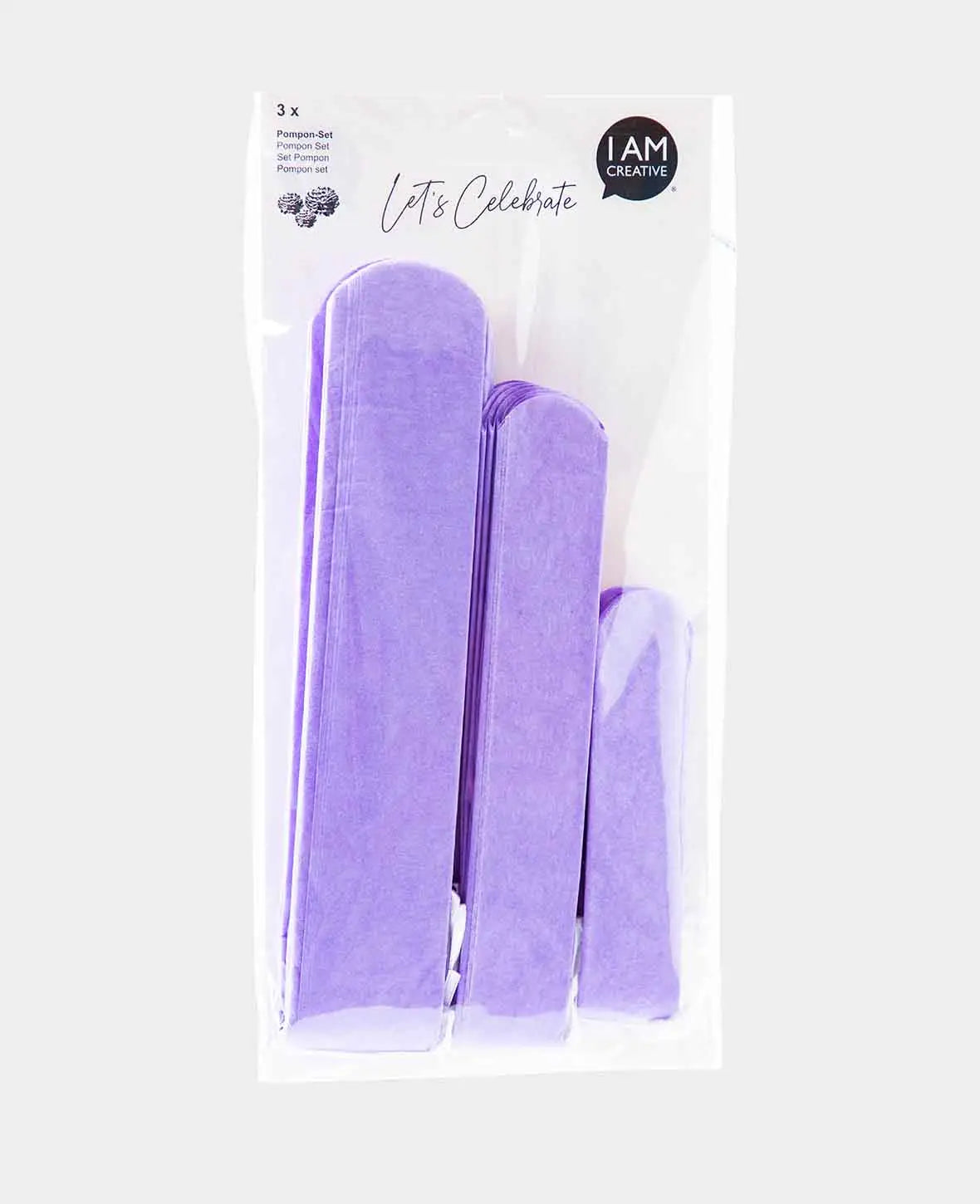 Kit de pompons à suspendre, papier de soie, lavande, ø 20, 30, 40 cm, 3 pièces