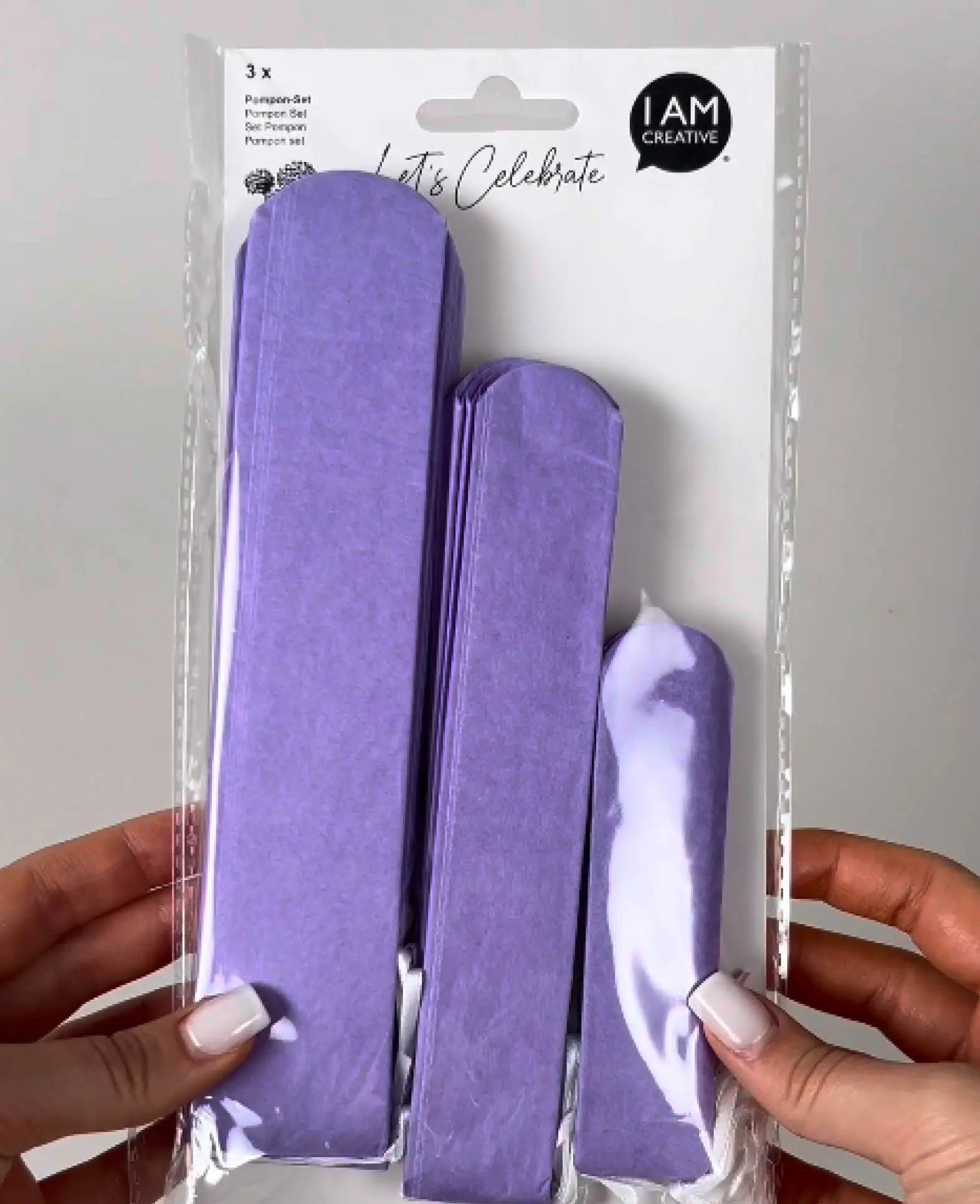 Kit de pompons à suspendre, papier de soie, lavande, ø 20, 30, 40 cm, 3 pièces