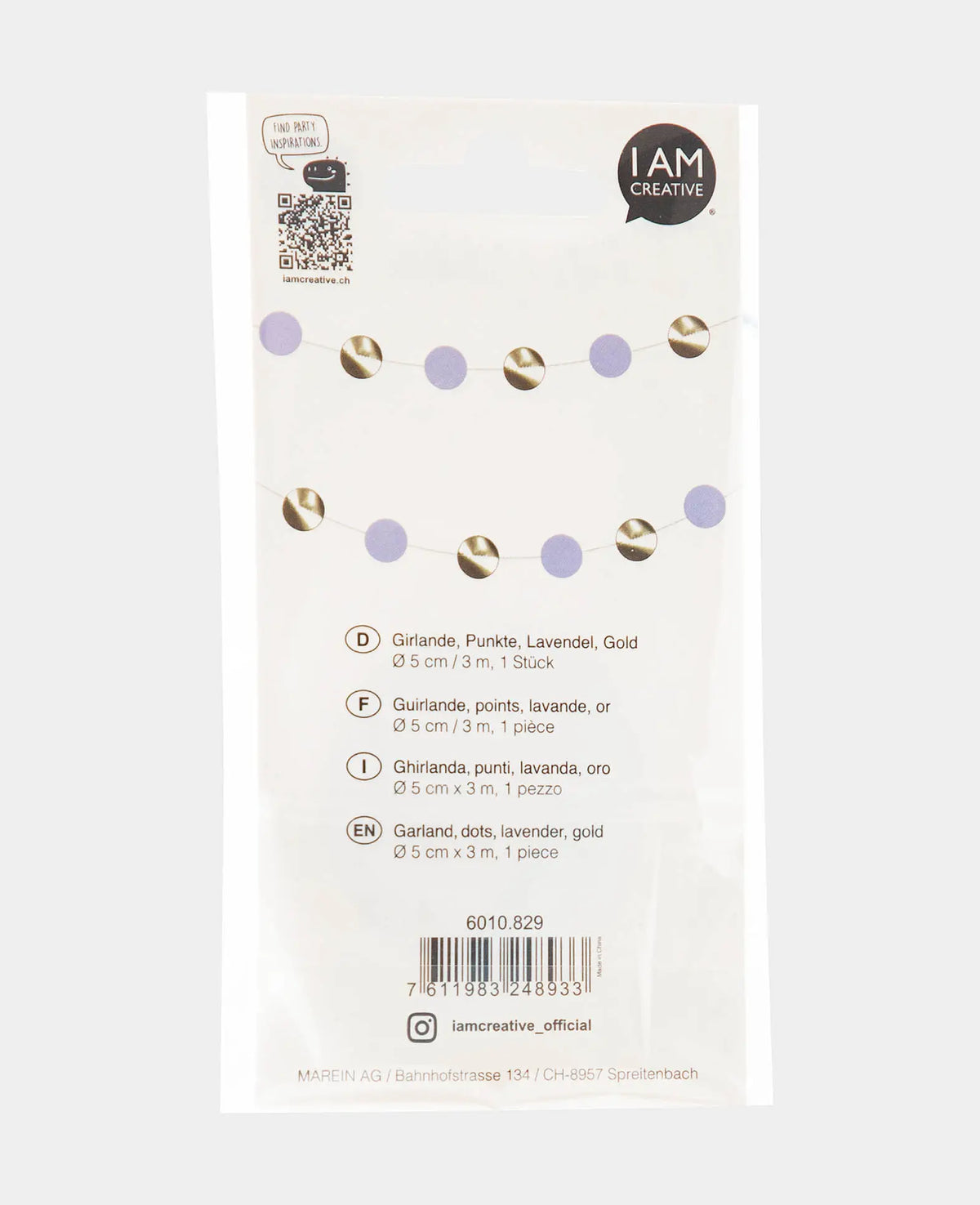 Polka Dot Garland for Hanging, lavender/gold, 3 m