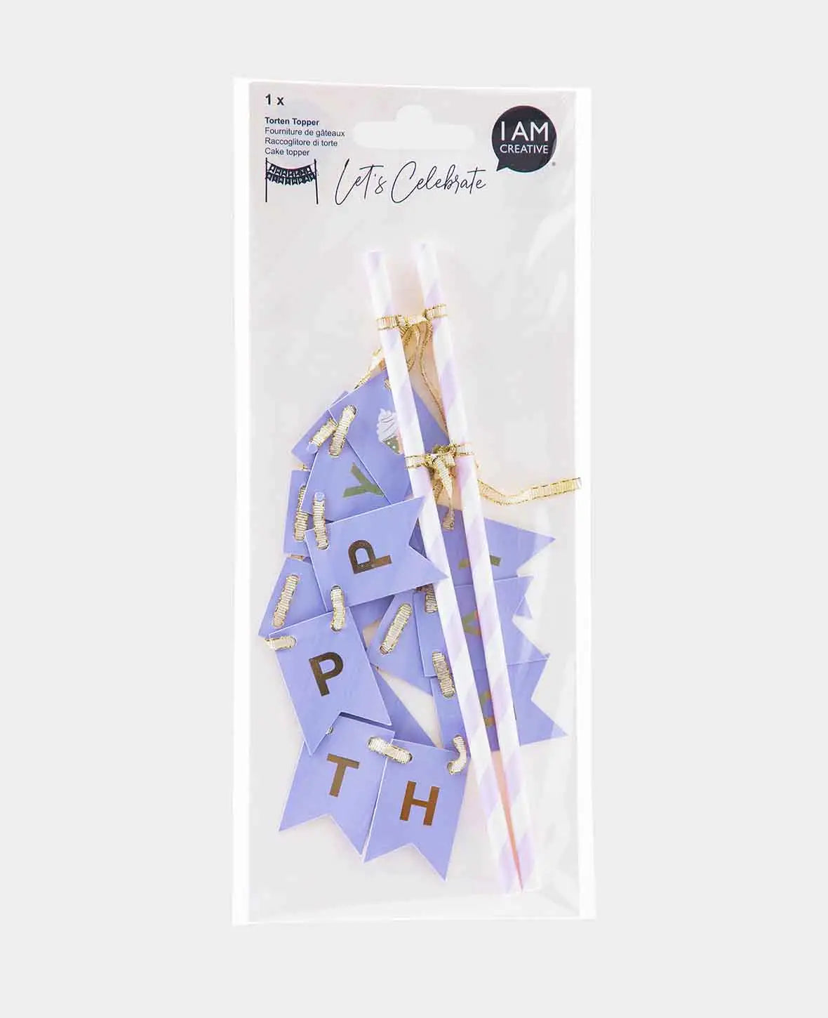 Torten Topper "Happy Birthday", Lavendel/Gold