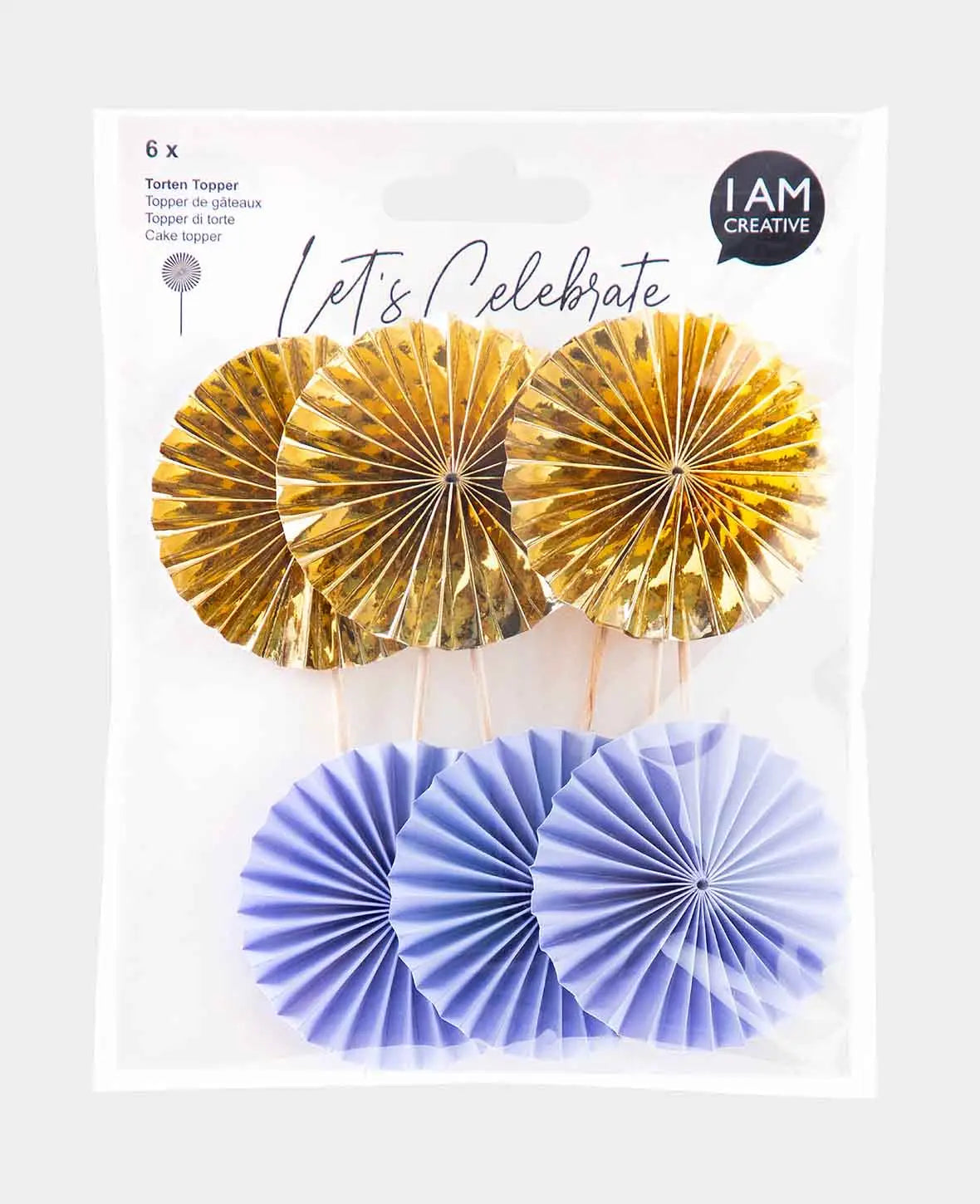 Torten Topper Fächer in Lavendel/Gold, 6 Stück