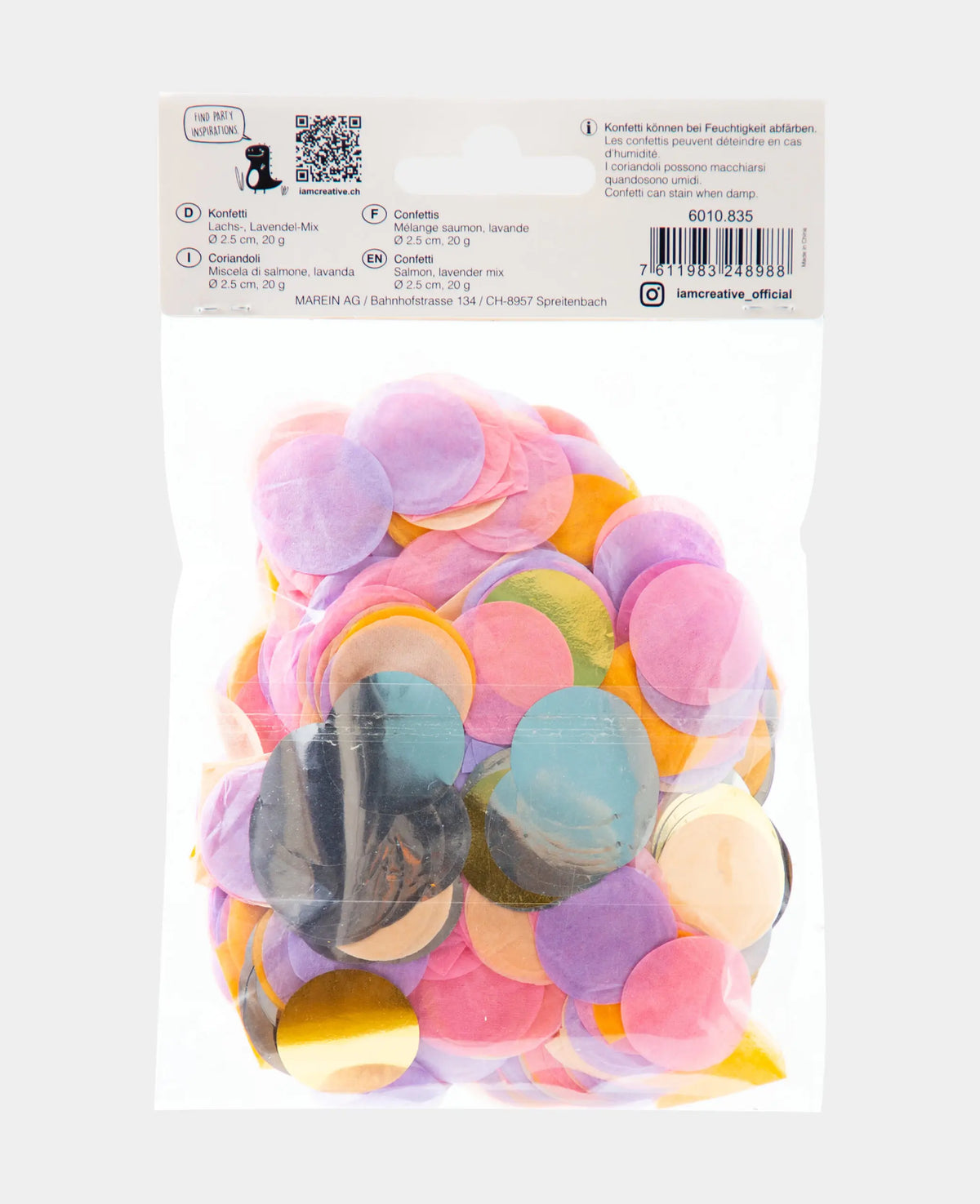 Confetti Mix, lavender, salmon, gold, silver, orange, pink, ø 2.5 cm, 20 g