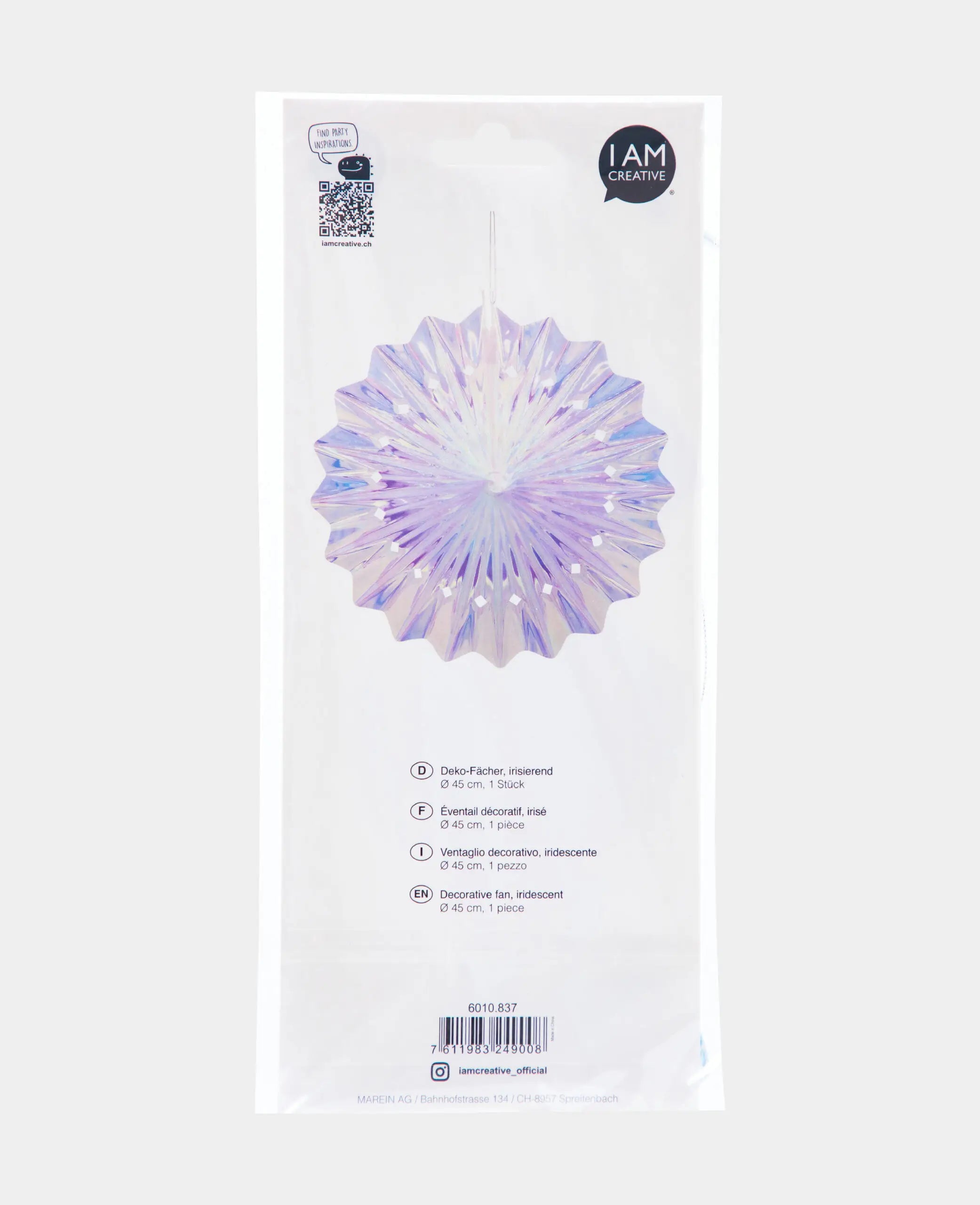 Decorative Hanging Fan, ideal for parties, weddings, birthdays and other festive occasions, iridescent/rainbow, ø 45 cm