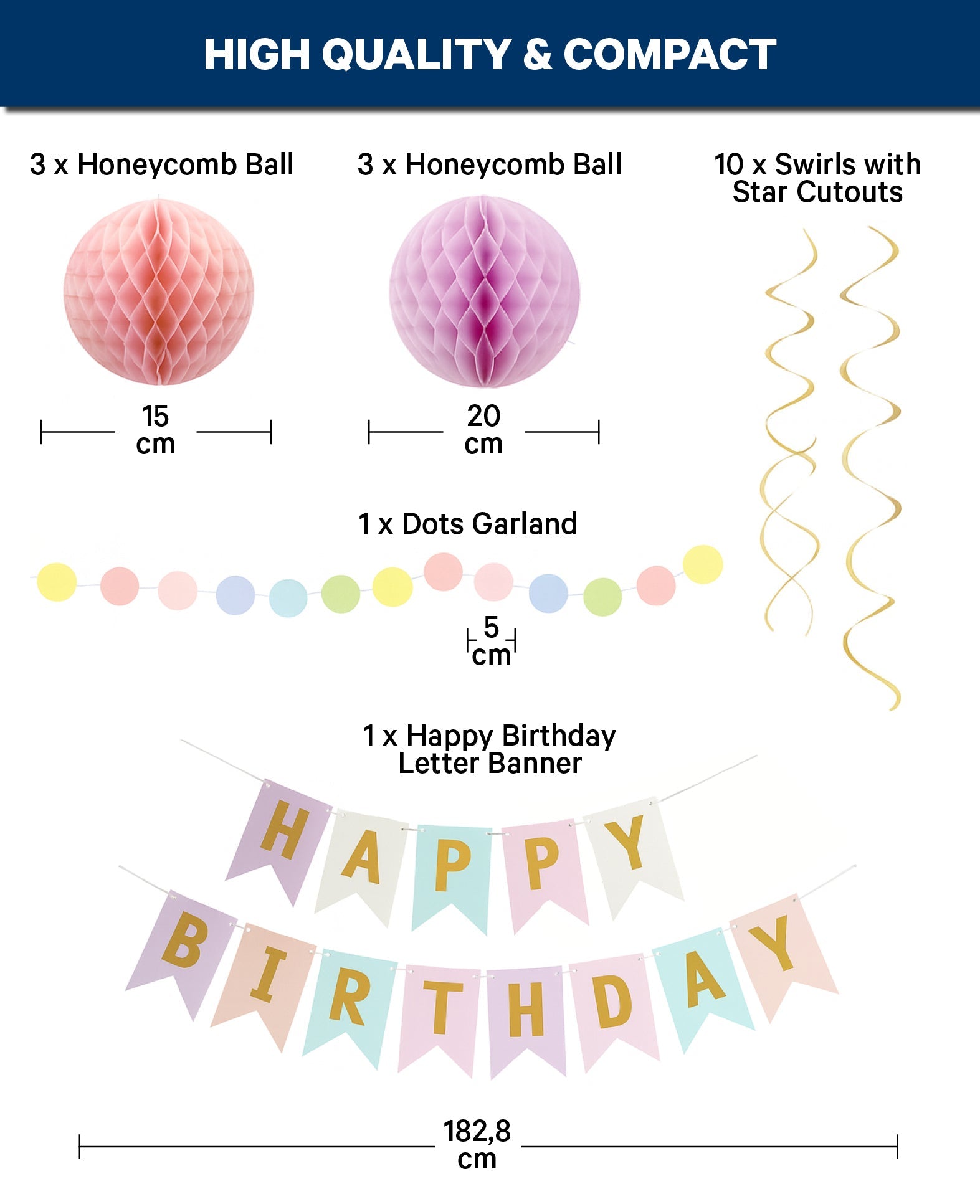 Kit de fête, Joyeux Anniversaire, pastel, 13 pcs.