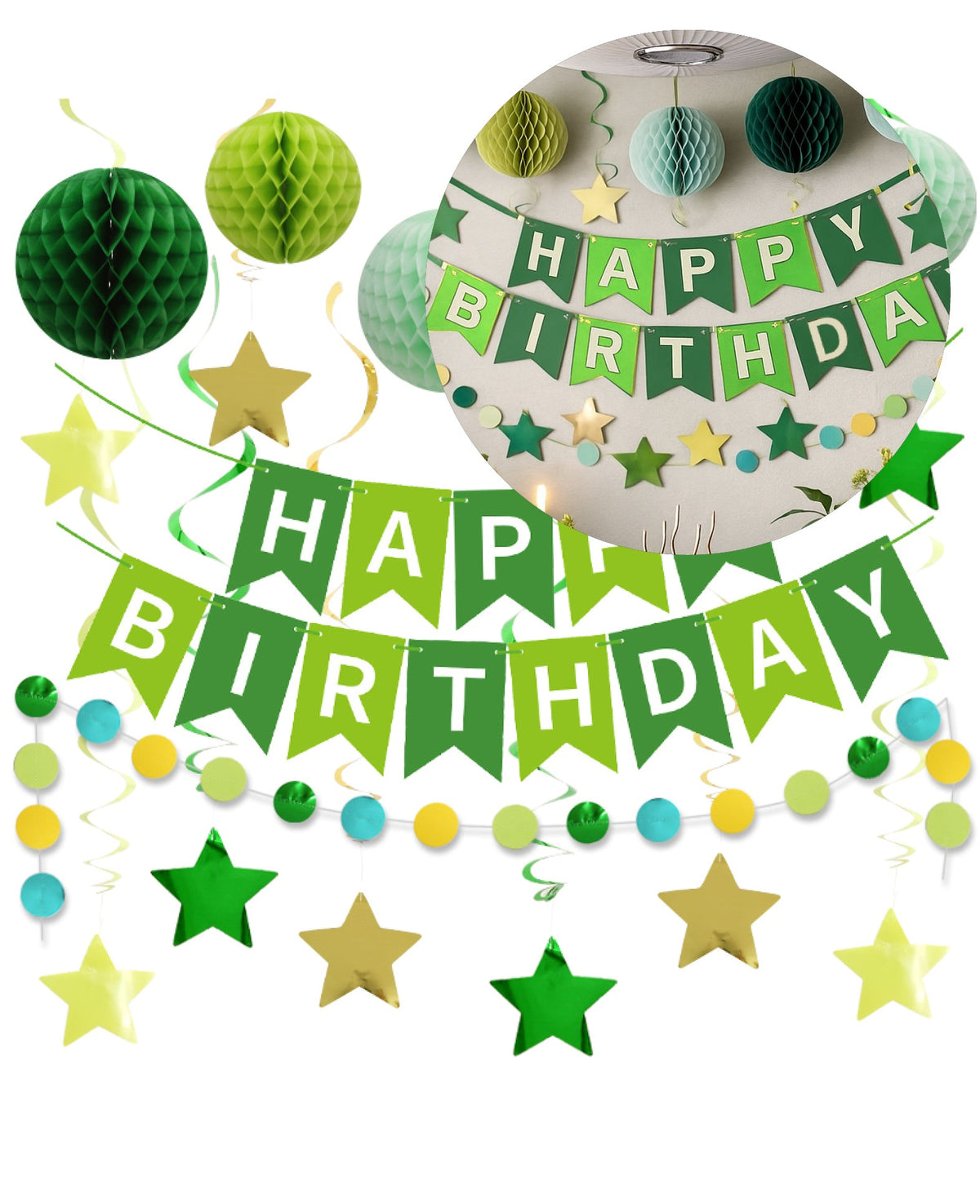 Kit de fête, Joyeux Anniversaire, vert, 18 pièces