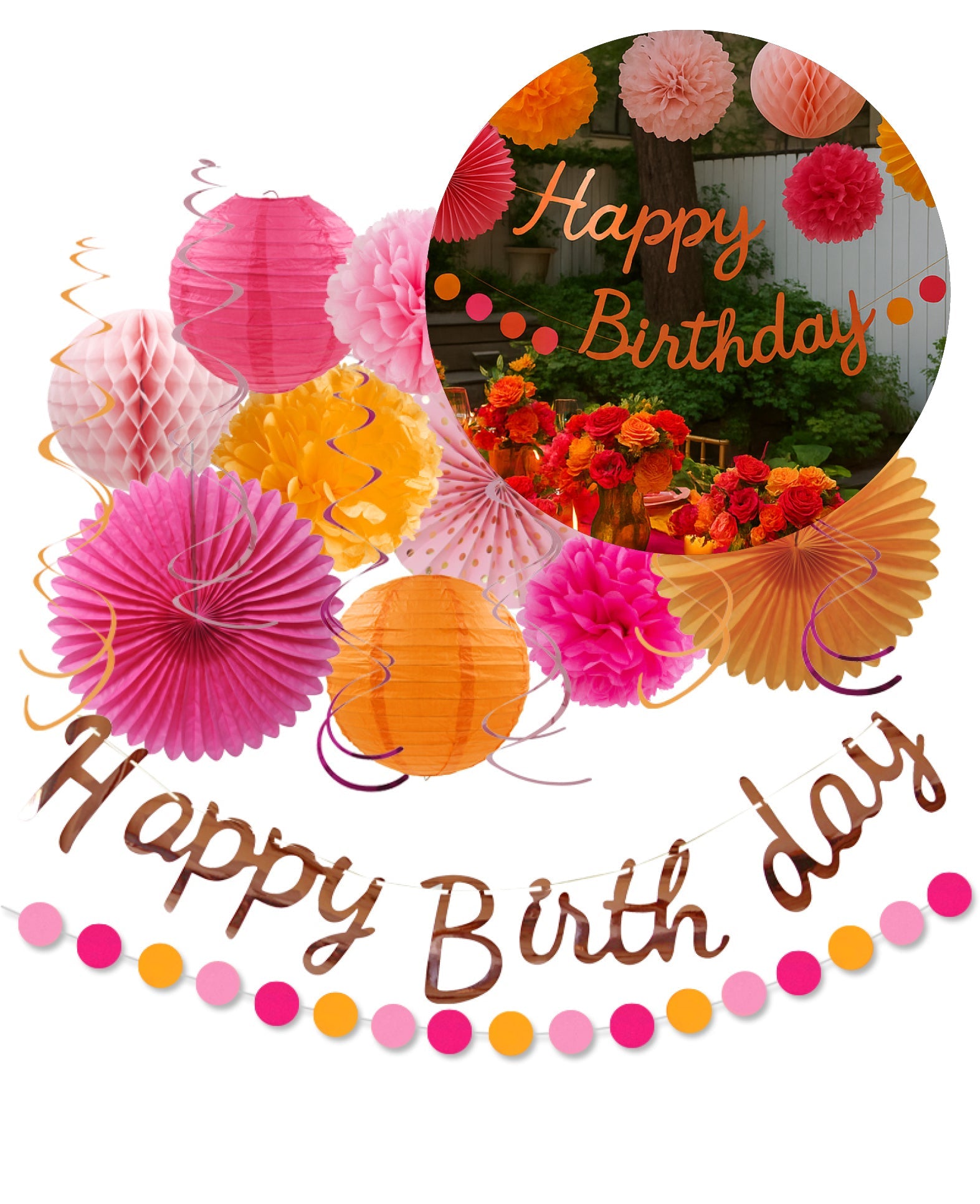Party Set, Happy Birthday, pink/orange, 20 tlg.