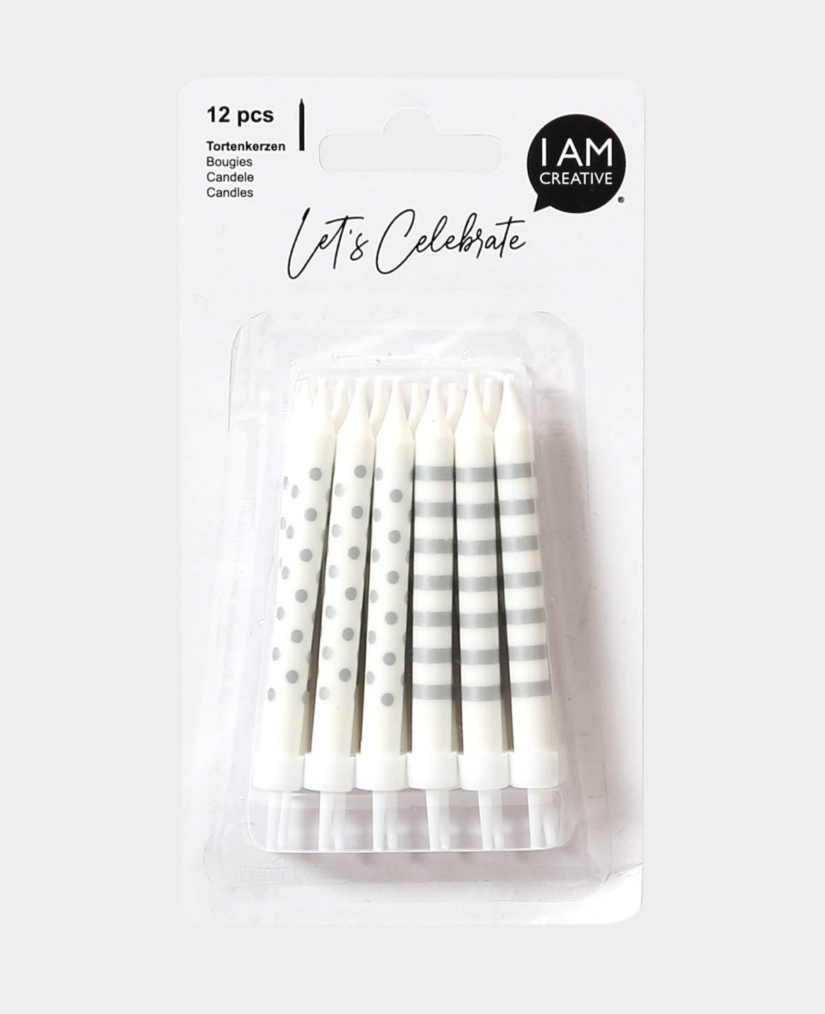 Bougies d'anniversaire blanc / argent, 12 pièces