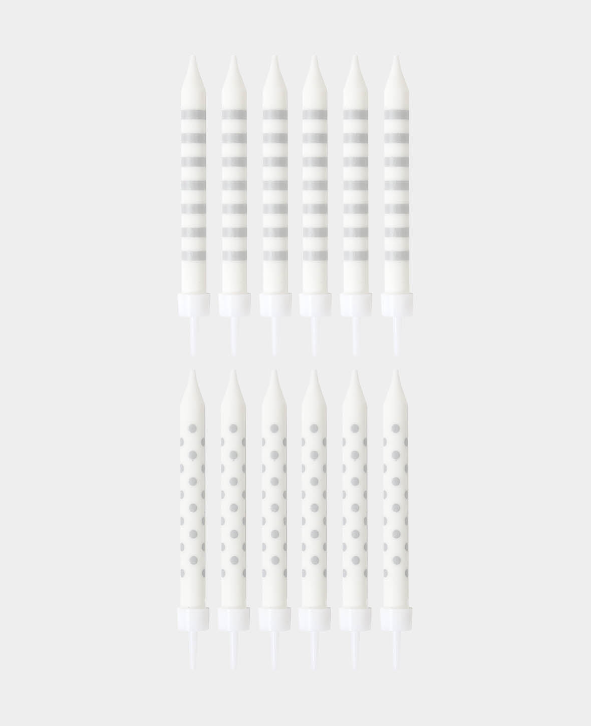 Bougies d'anniversaire blanc / argent, 12 pièces