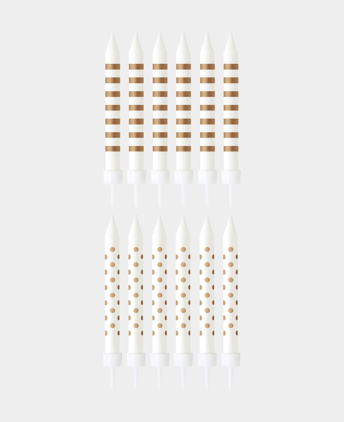 Tortenkerzen weiss / gold, 12 Stk.