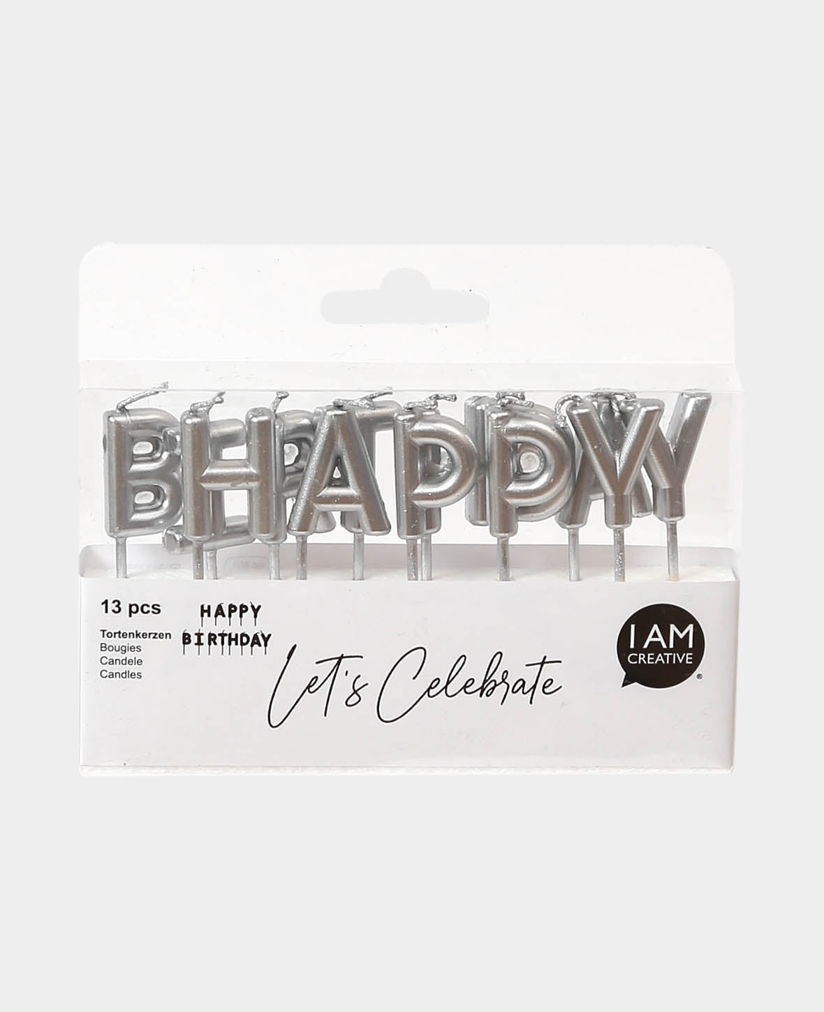 Cake Candles Happy Birthday silver, 13 pcs.
