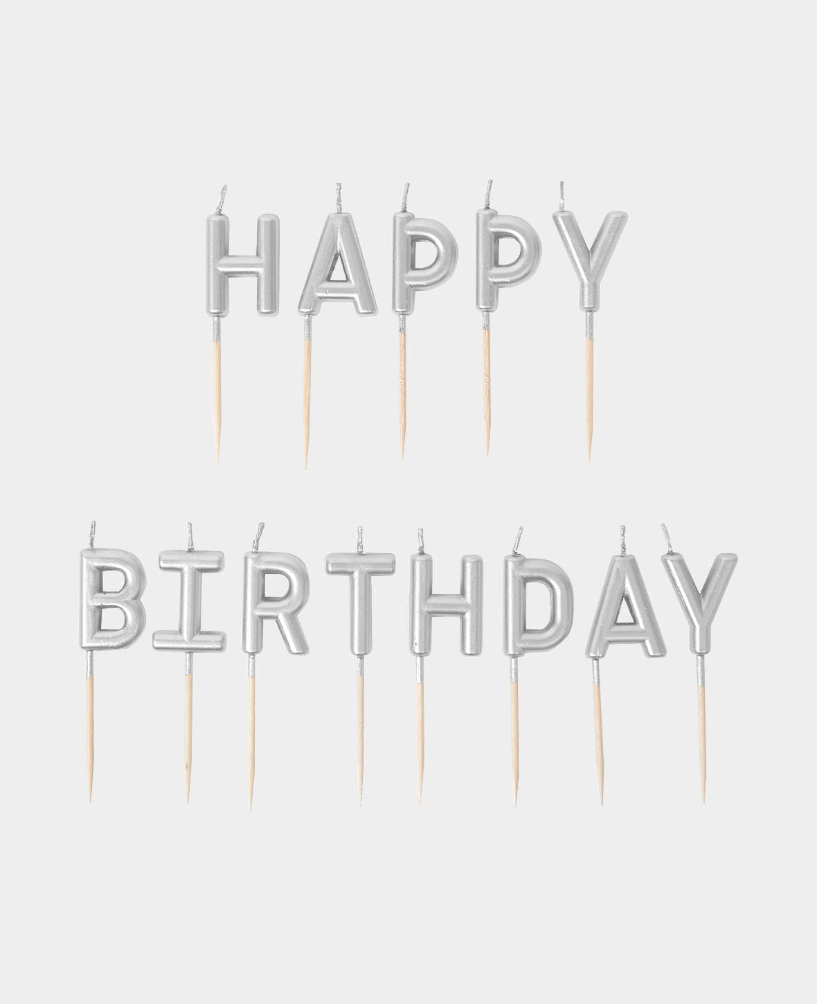 Cake Candles Happy Birthday silver, 13 pcs.
