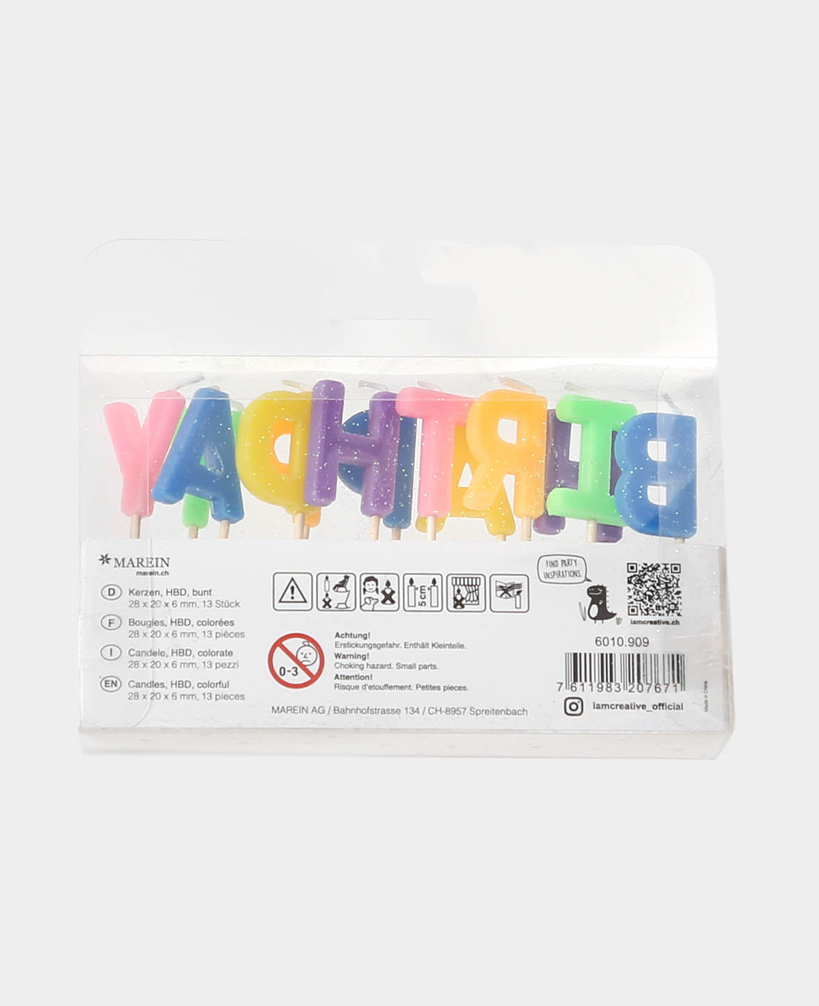 Happy Birthday Cake Candle, assorted colours / glitter, 13 pcs.