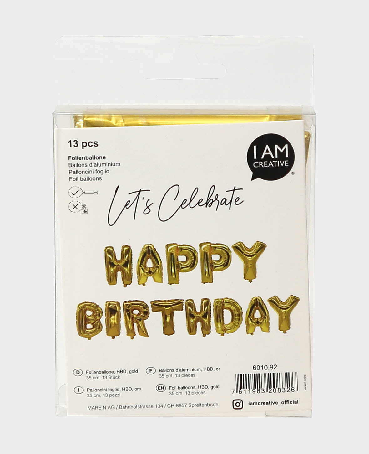 Foil balloon, birthday, gold, 35cm