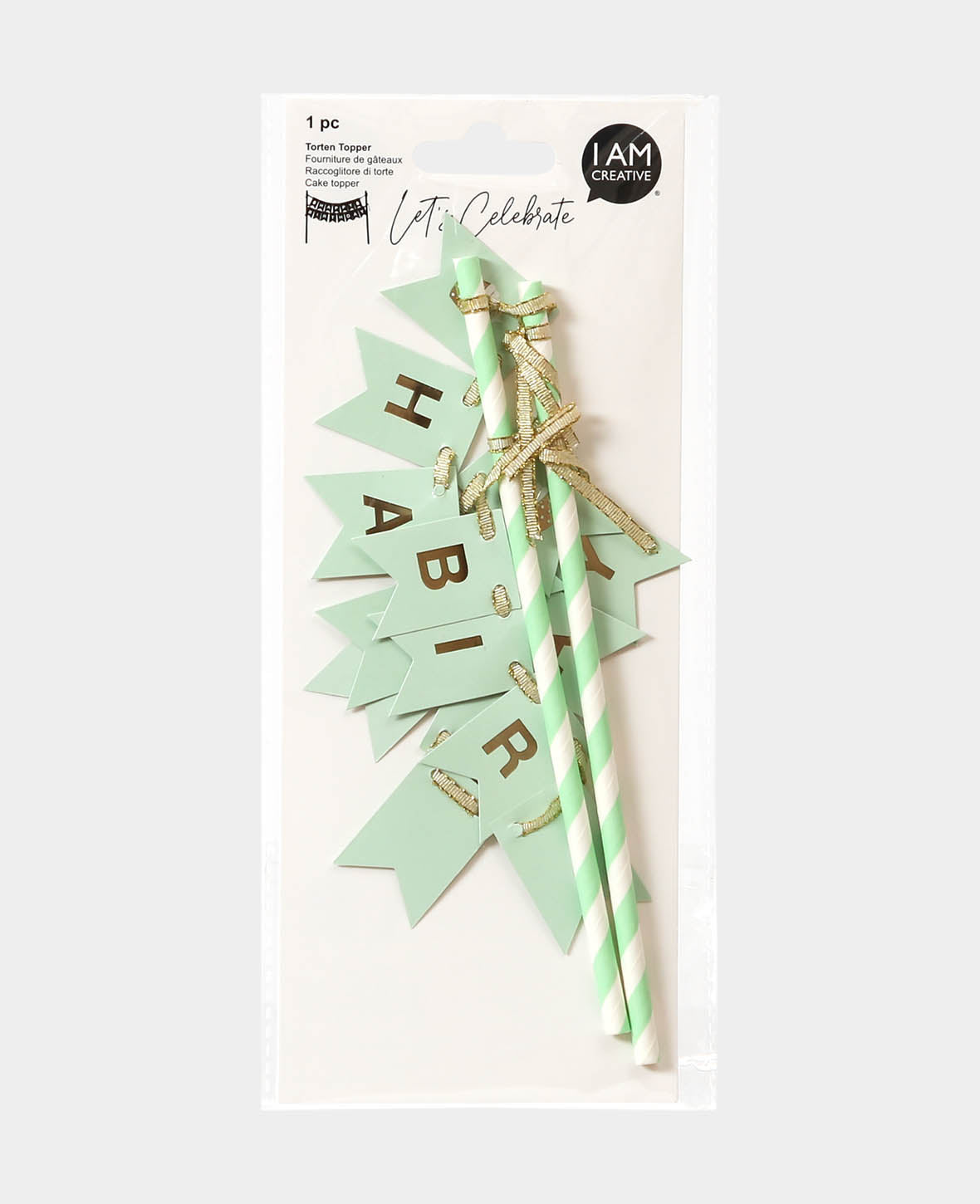 Torten Topper Birthday, Mint, 28 x 19.5 cm